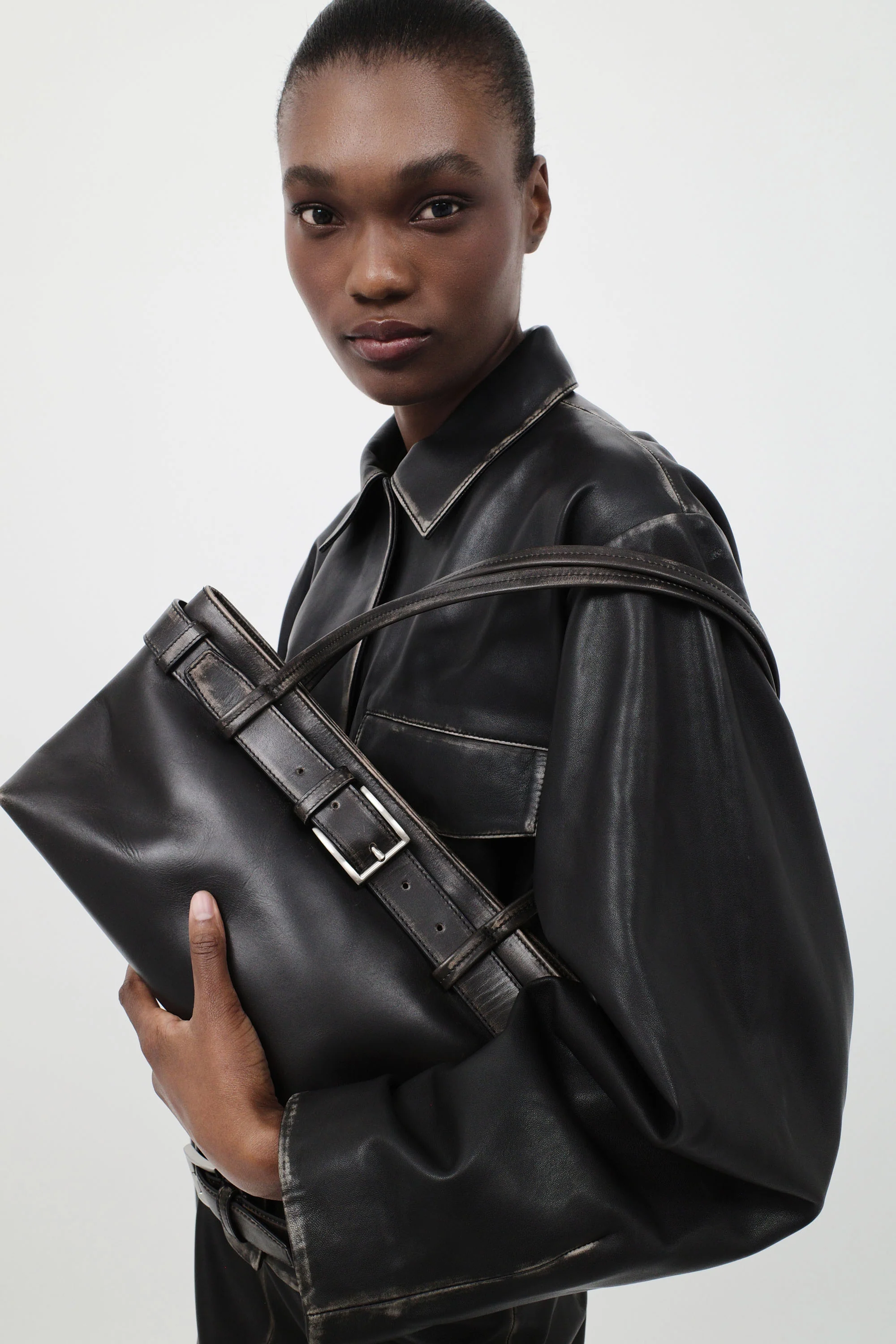 PRE-ORDER: Brushed Belt Detail Baguette - Black - Image 6