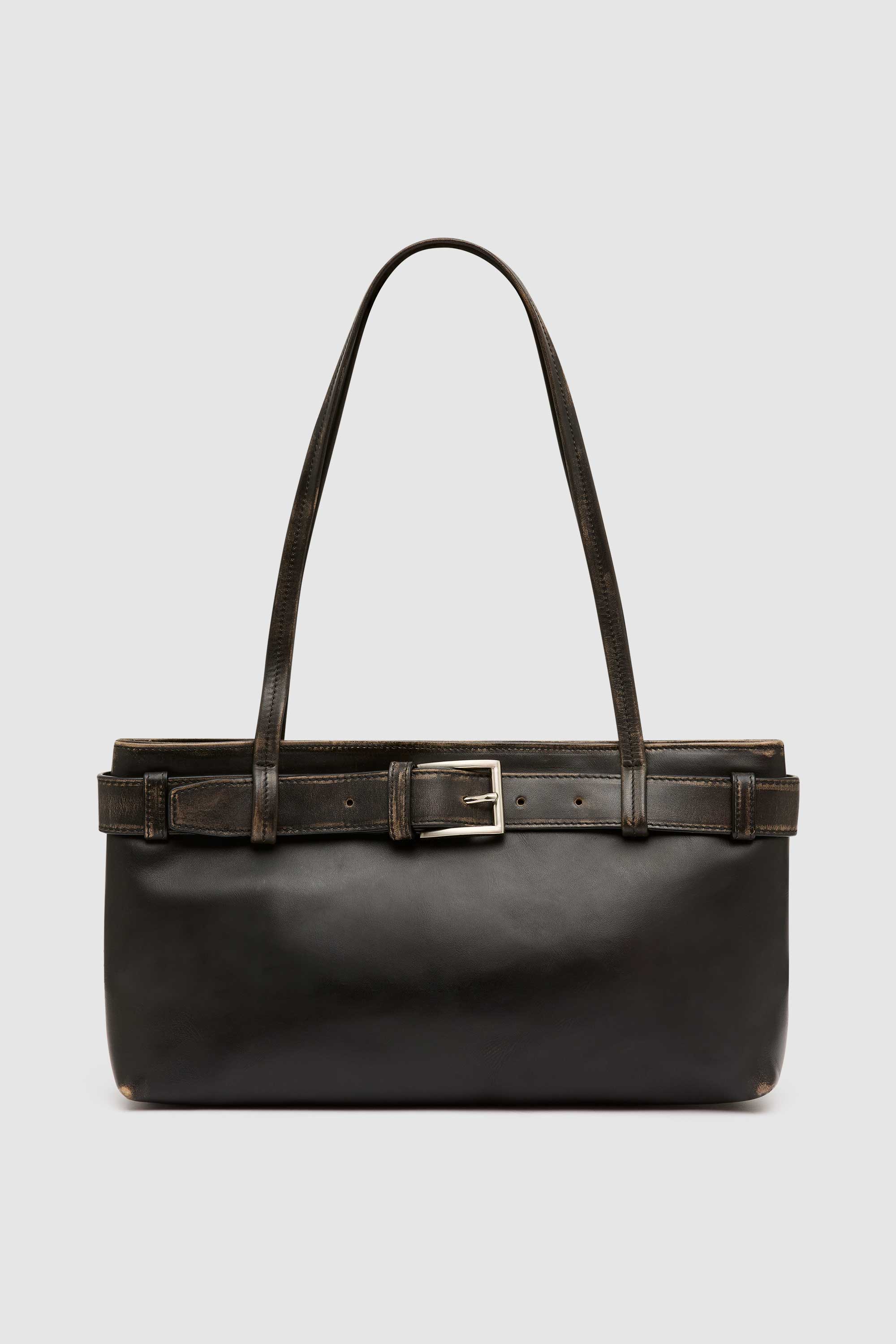 PRE-ORDER: Brushed Belt Detail Baguette - Black - Image 7