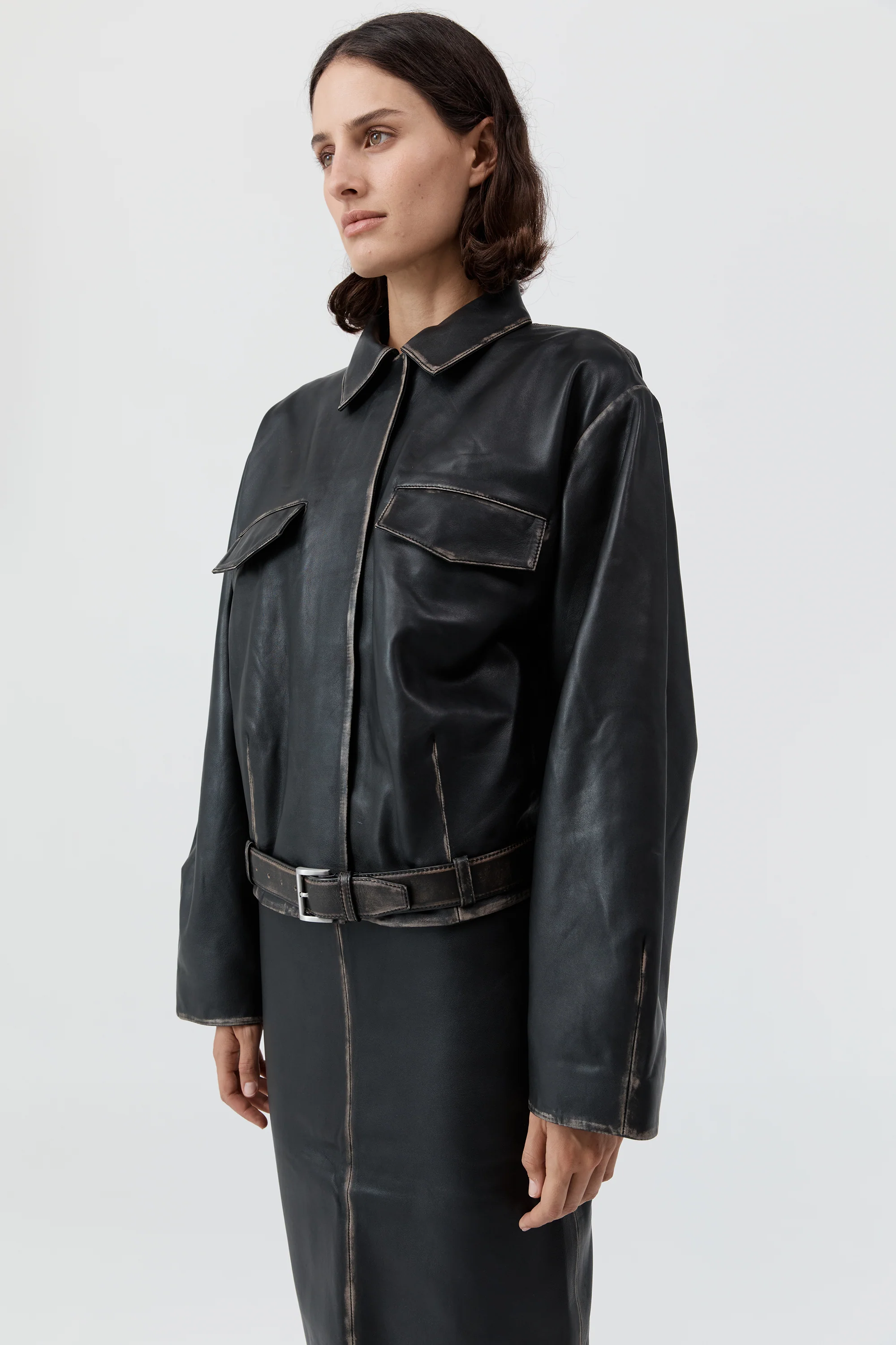 PRE-ORDER: Brushed Leather Belted Jacket - Black - Image 4