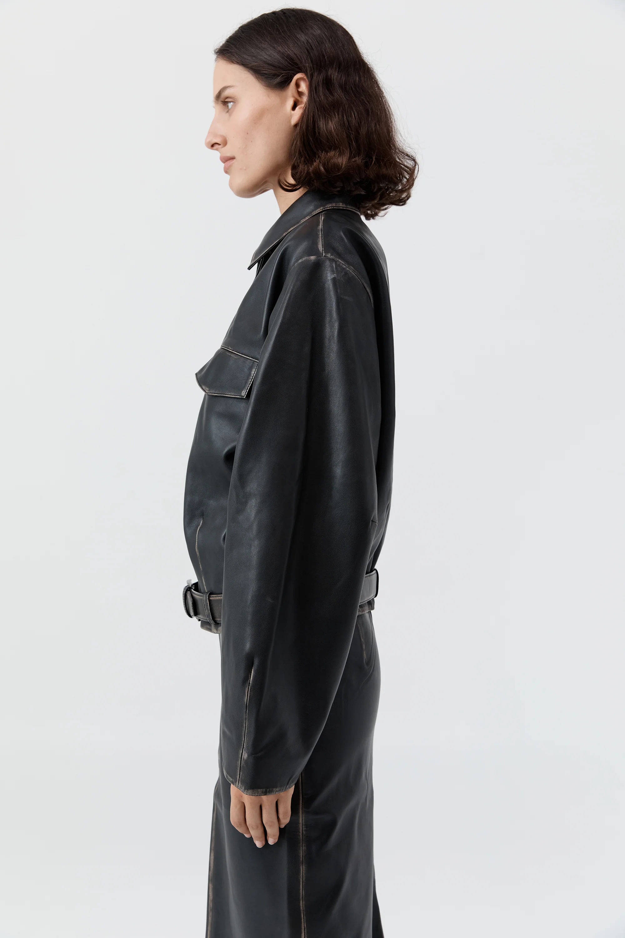 PRE-ORDER: Brushed Leather Belted Jacket - Black - Image 5