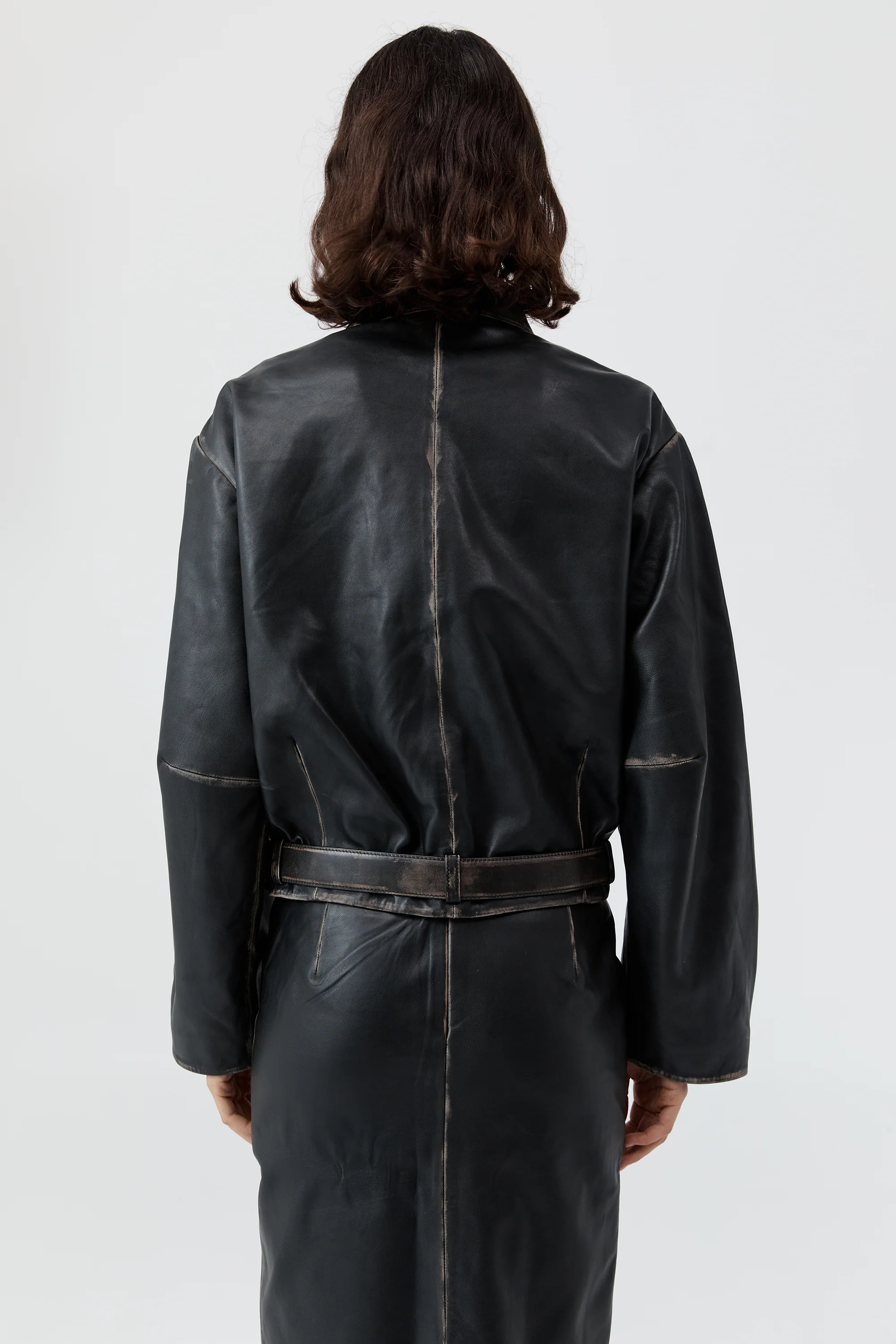 PRE-ORDER: Brushed Leather Belted Jacket - Black - Image 7