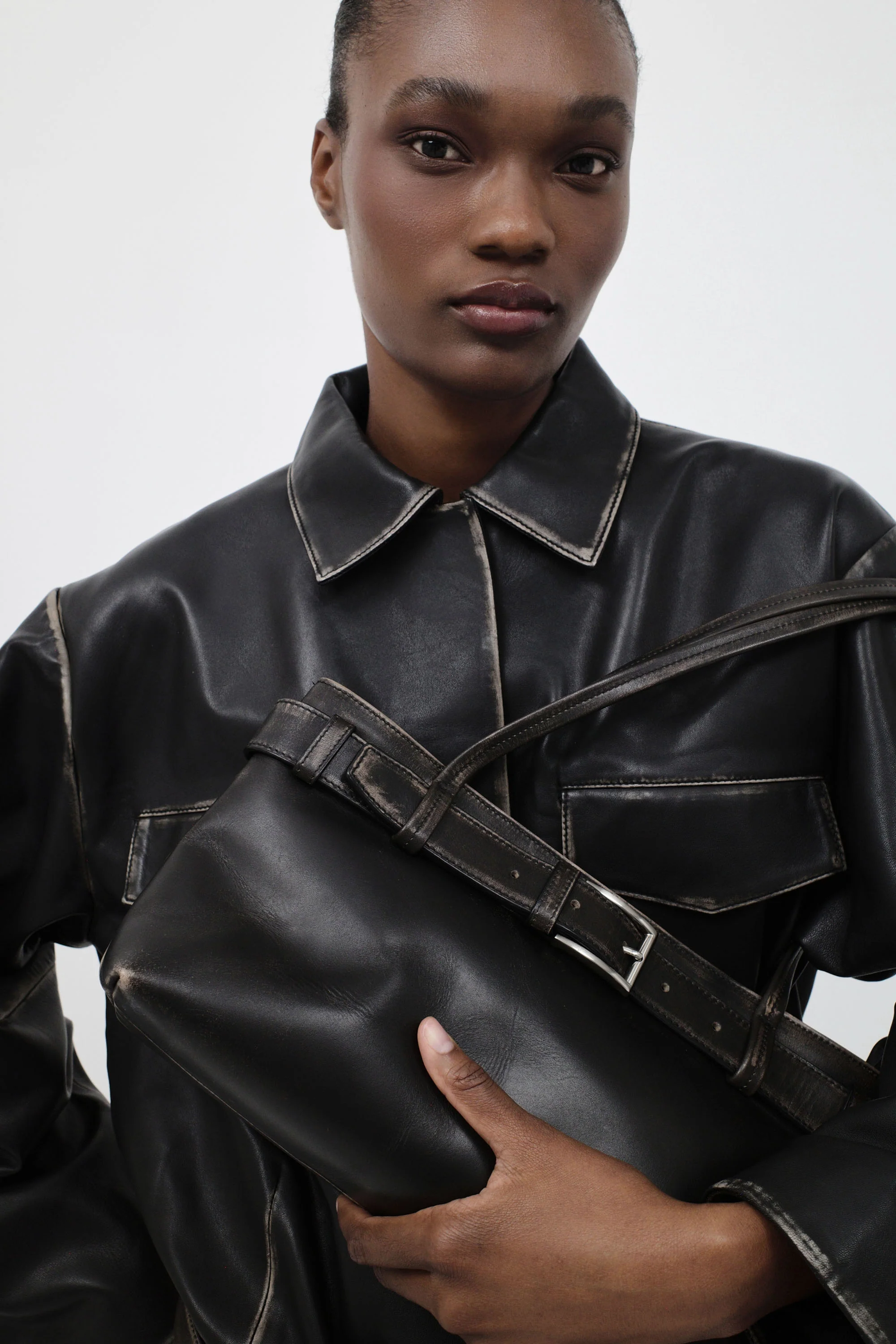 PRE-ORDER: Brushed Leather Belted Jacket - Black - Image 8