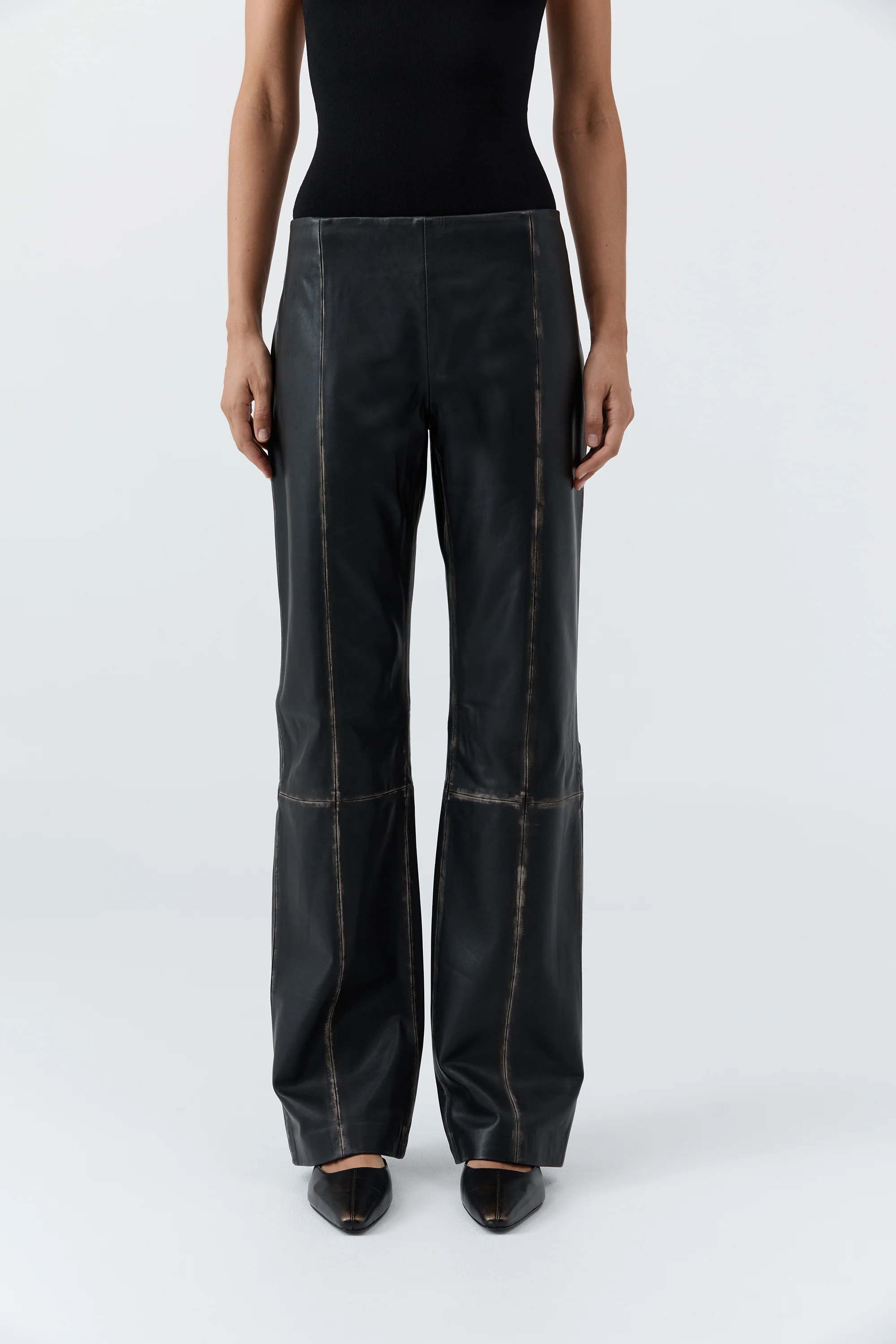 Brushed Leather Pants - Black - Image 3