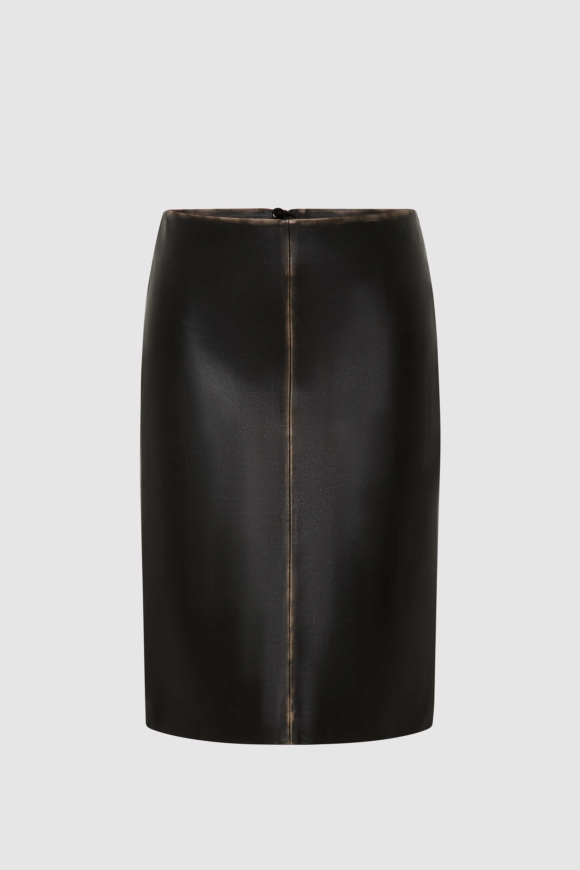 Brushed Leather Pencil Skirt - Black - Image 10