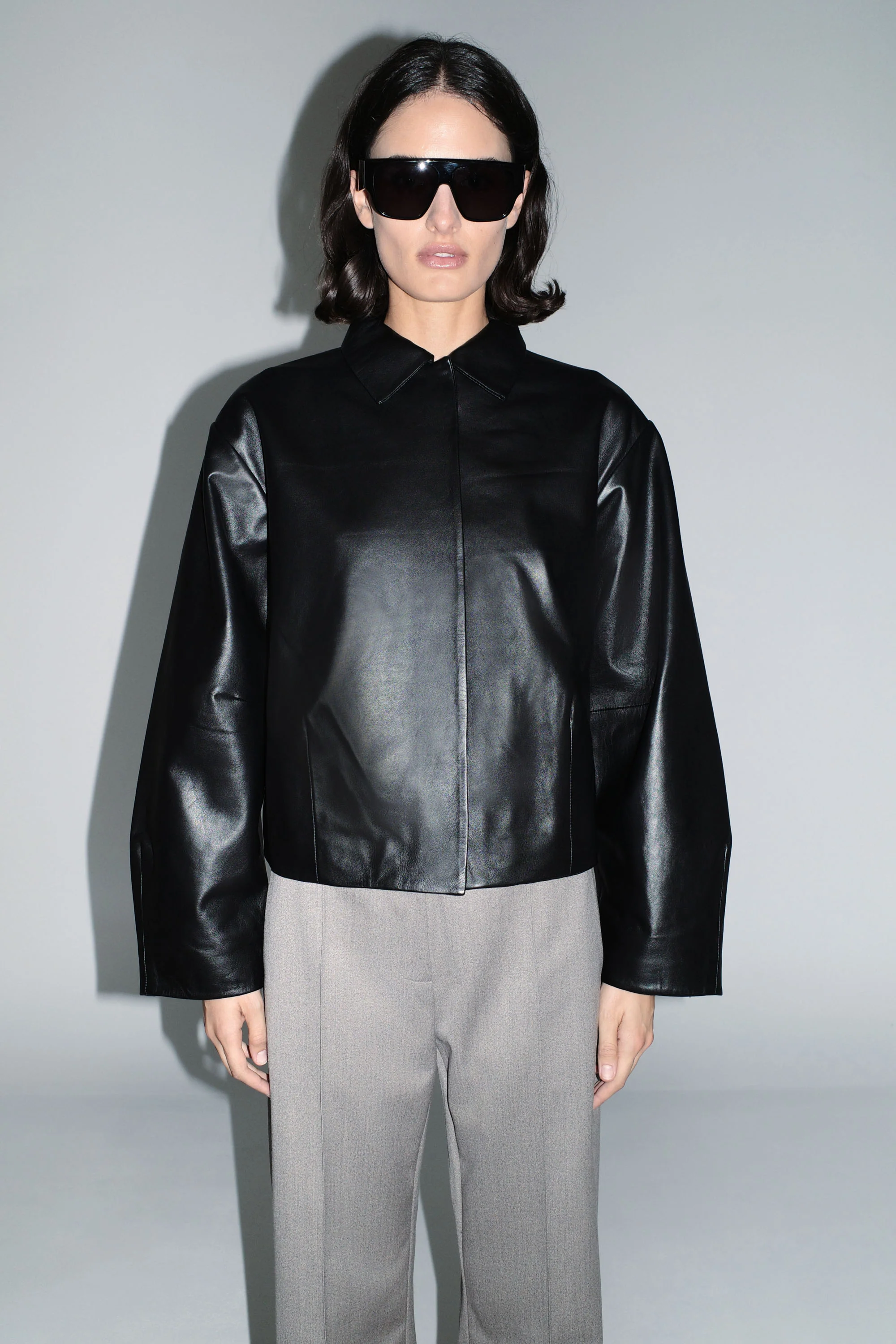 Cocoon Leather Jacket - Black - Image 5