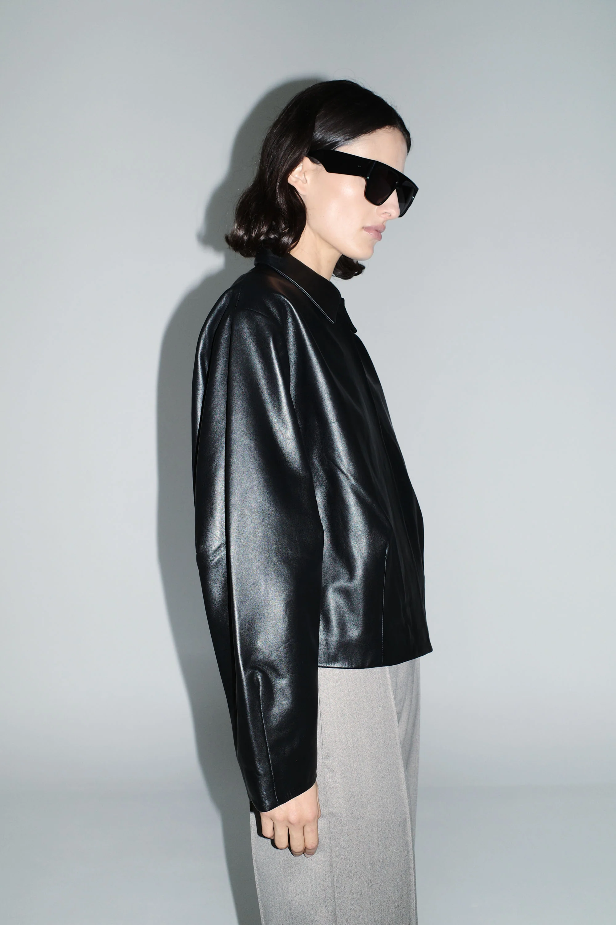 Cocoon Leather Jacket - Black - Image 6