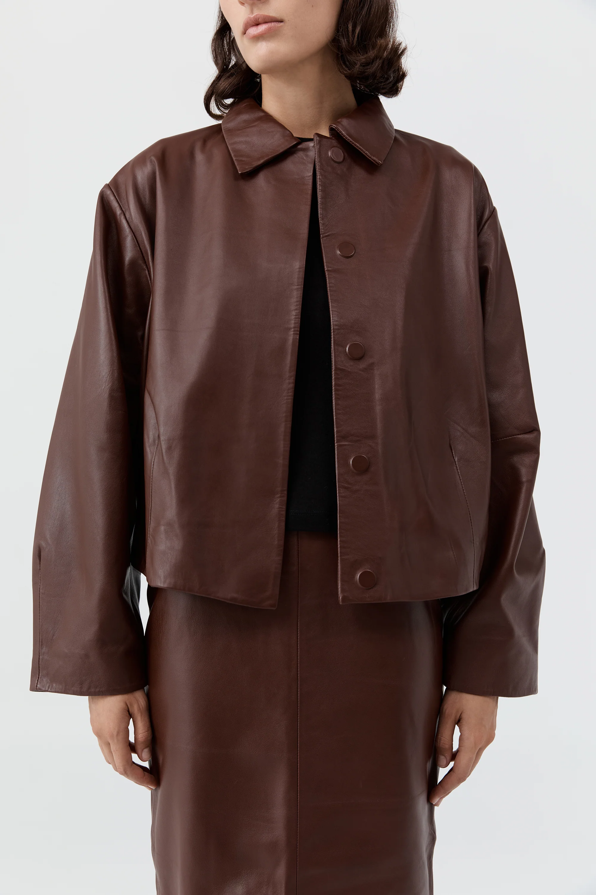 Cocoon Leather Jacket - Rum - Image 3