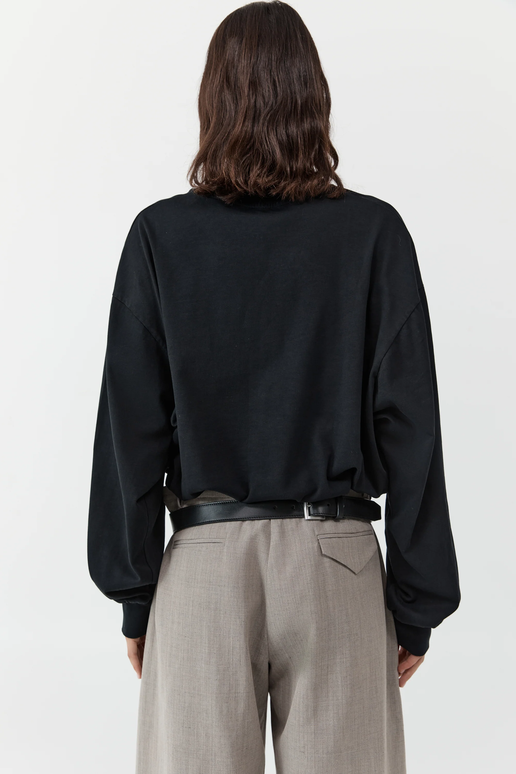 Drawstring Long Sleeve Top - Black - Image 4