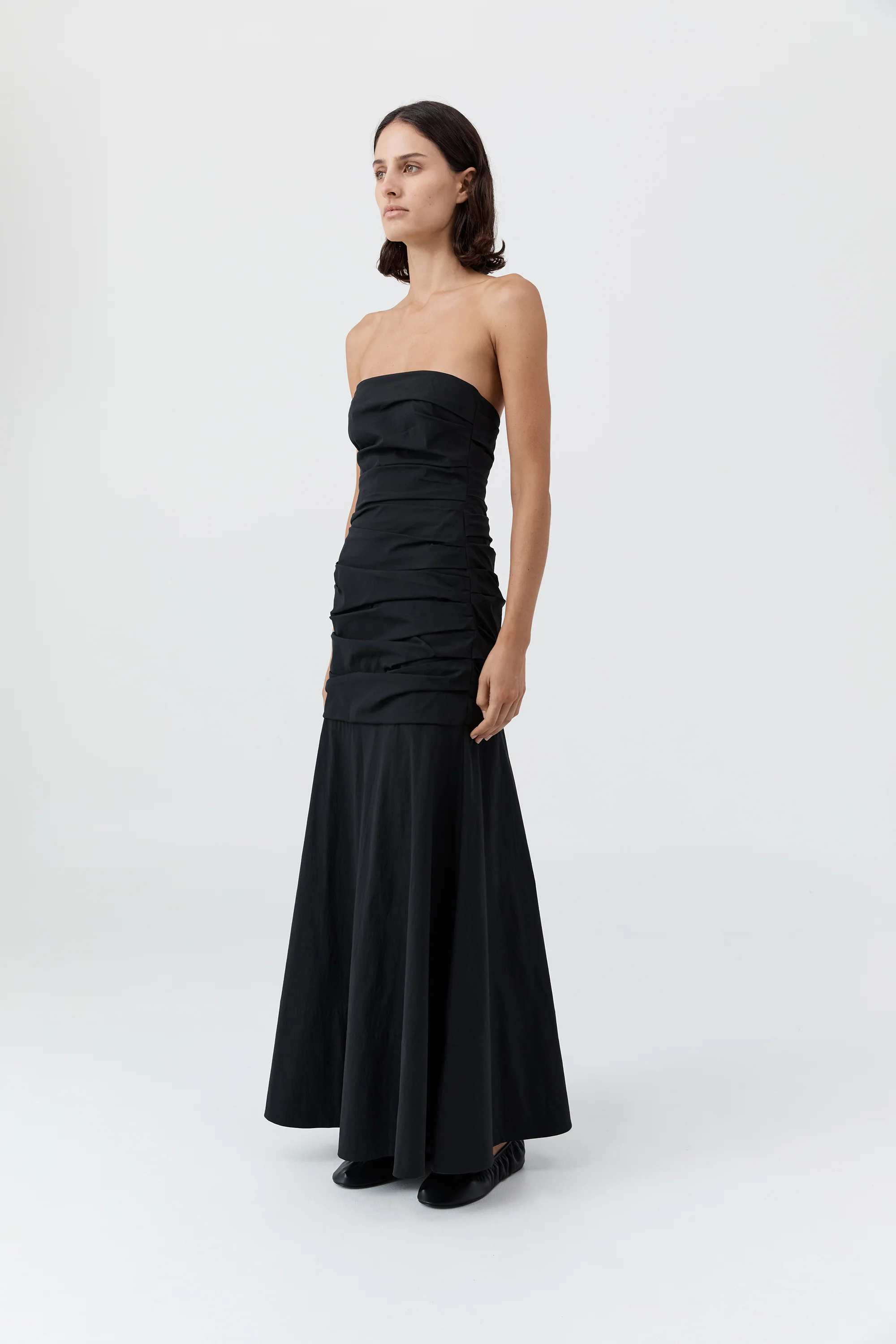 Gathered Strapless Longline Dress - Black - Image 3