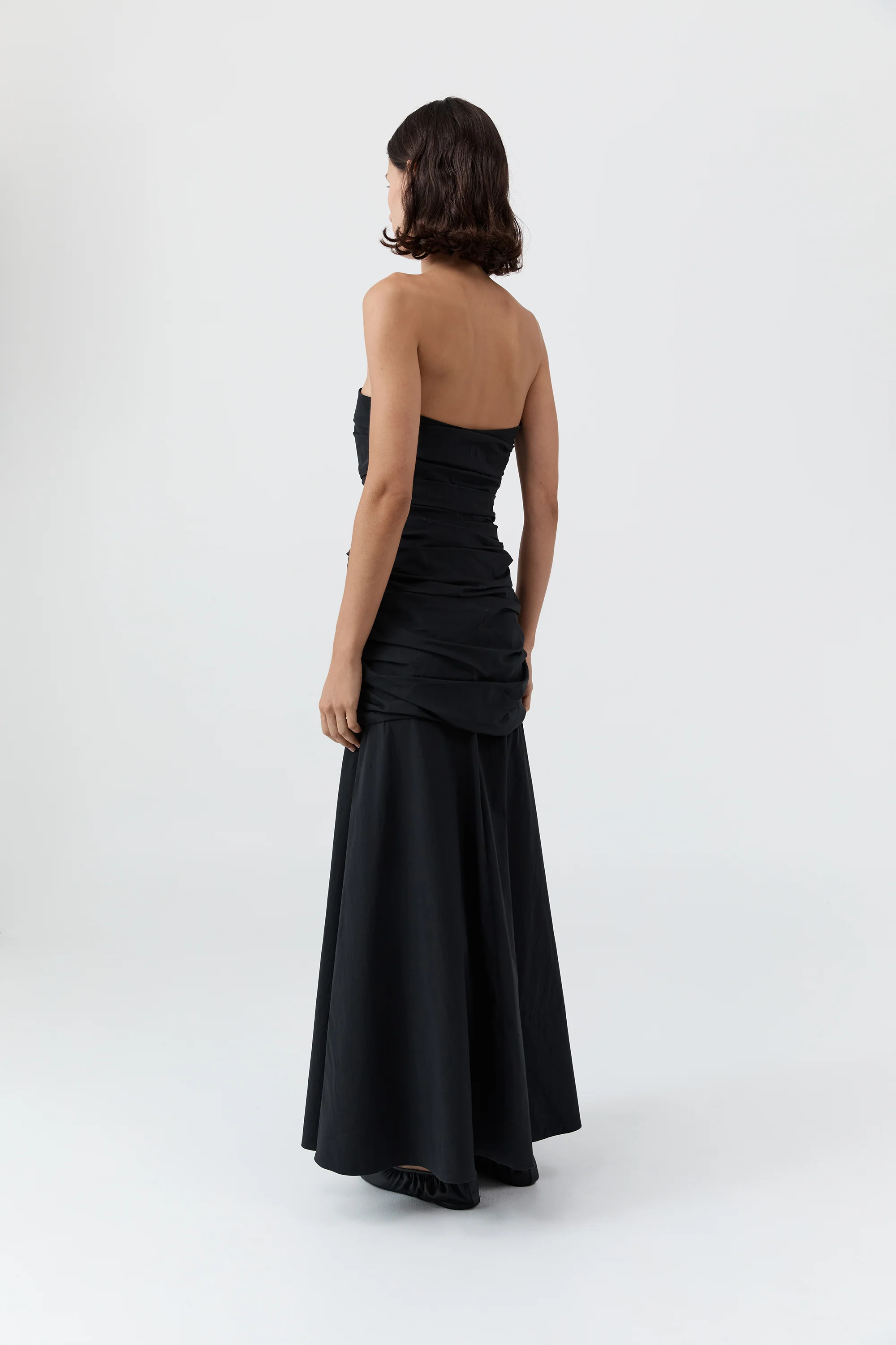 Gathered Strapless Longline Dress - Black - Image 4