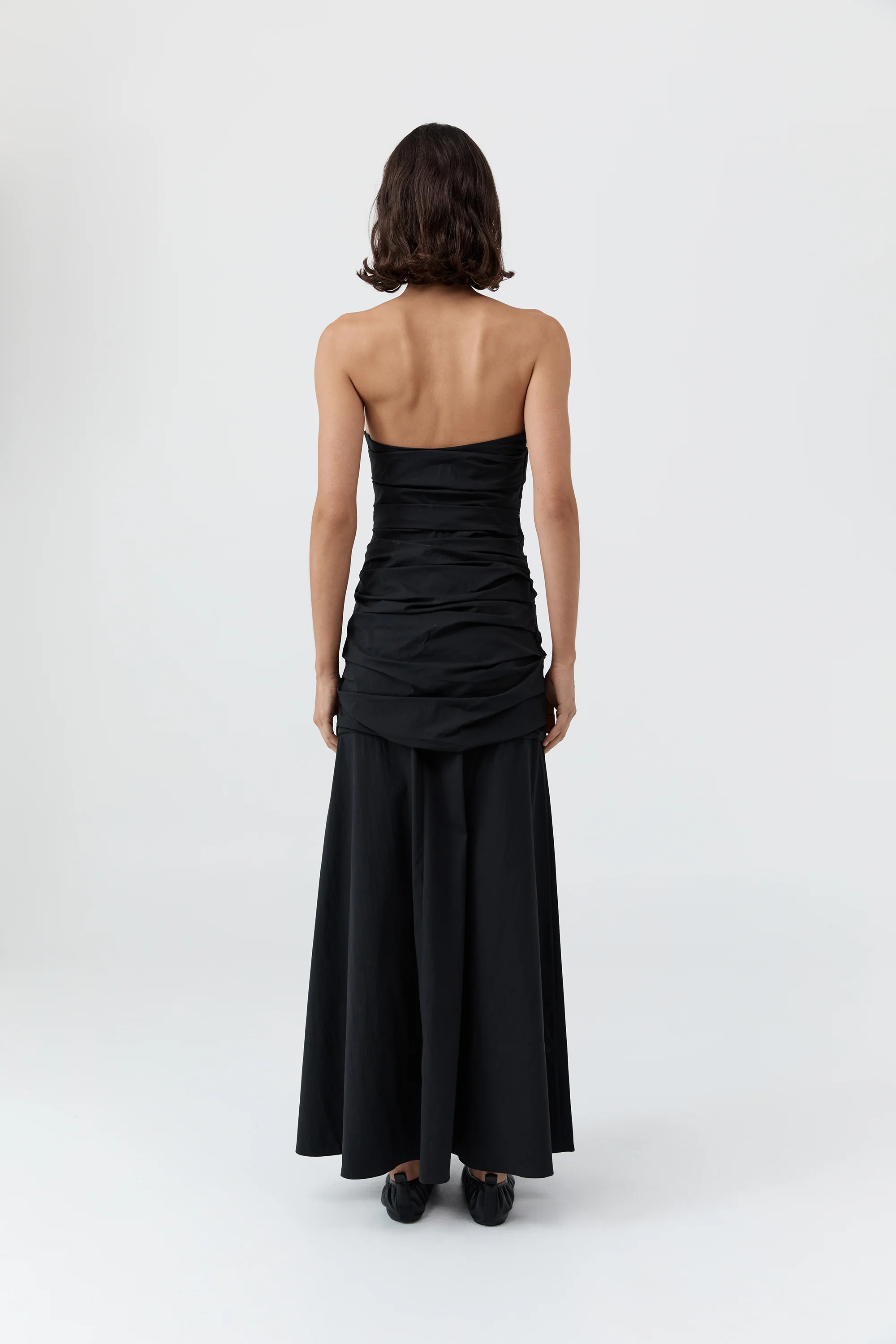 Gathered Strapless Longline Dress - Black - Image 5