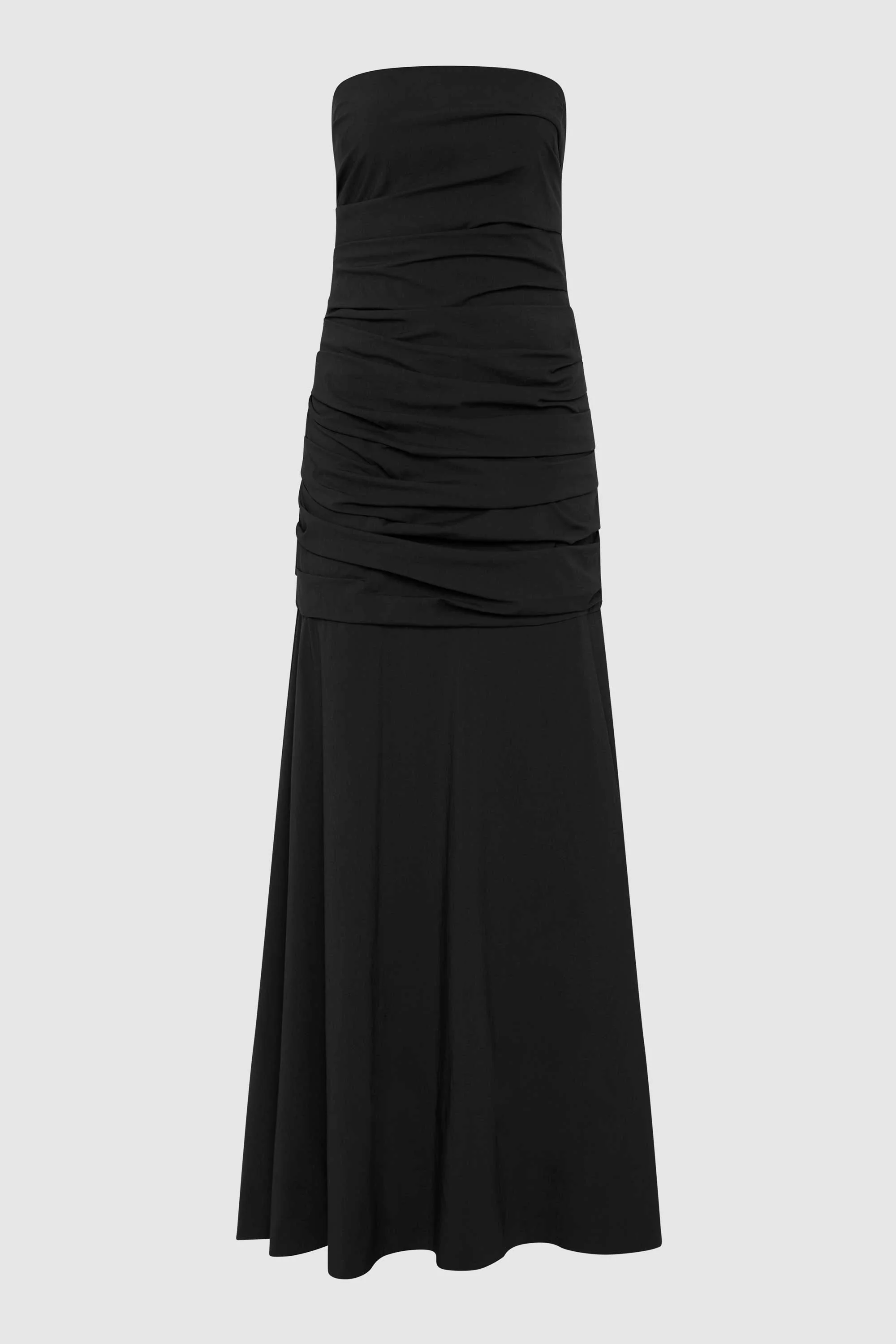 Gathered Strapless Longline Dress - Black - Image 6