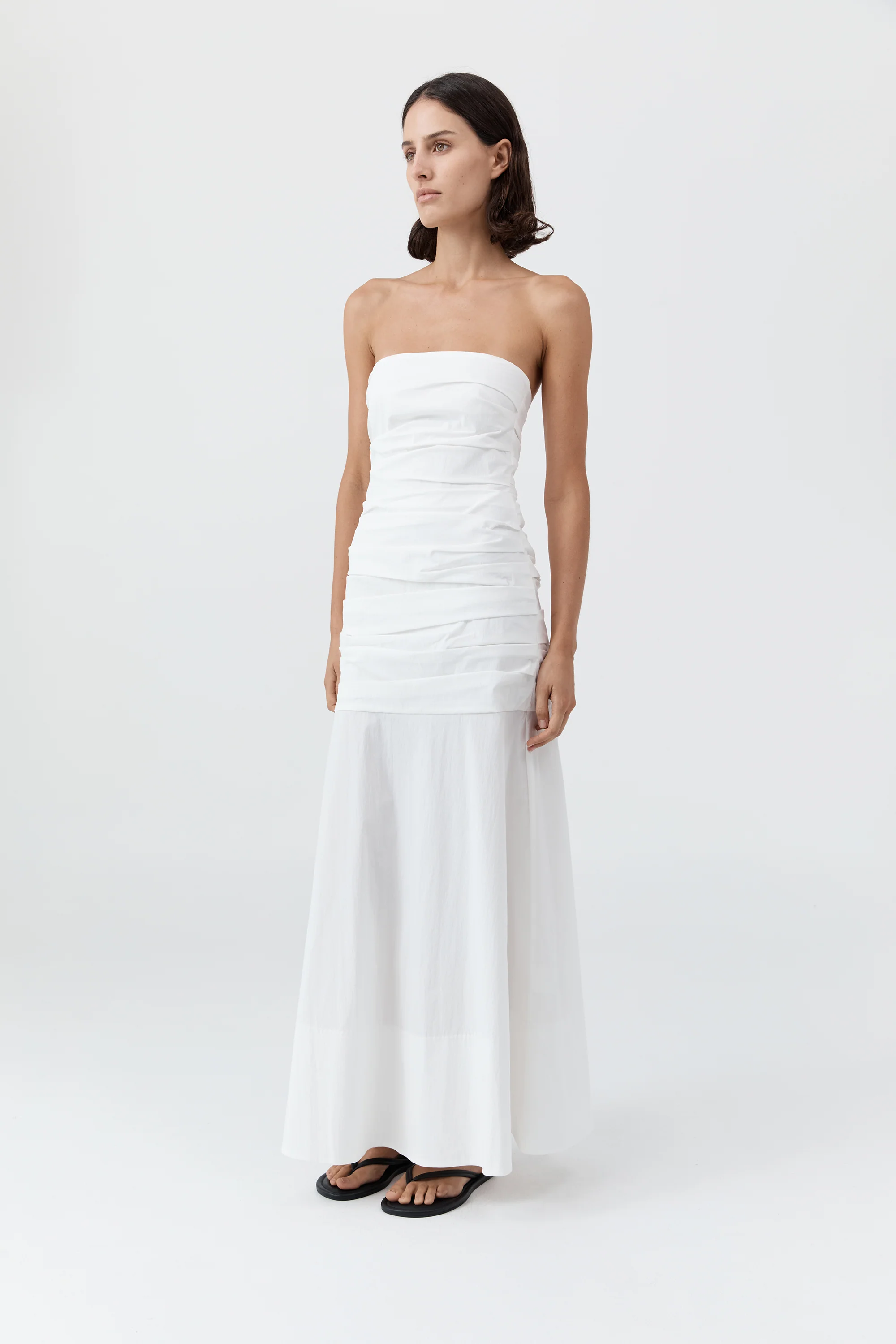 Gathered Strapless Longline Dress - White - Image 3