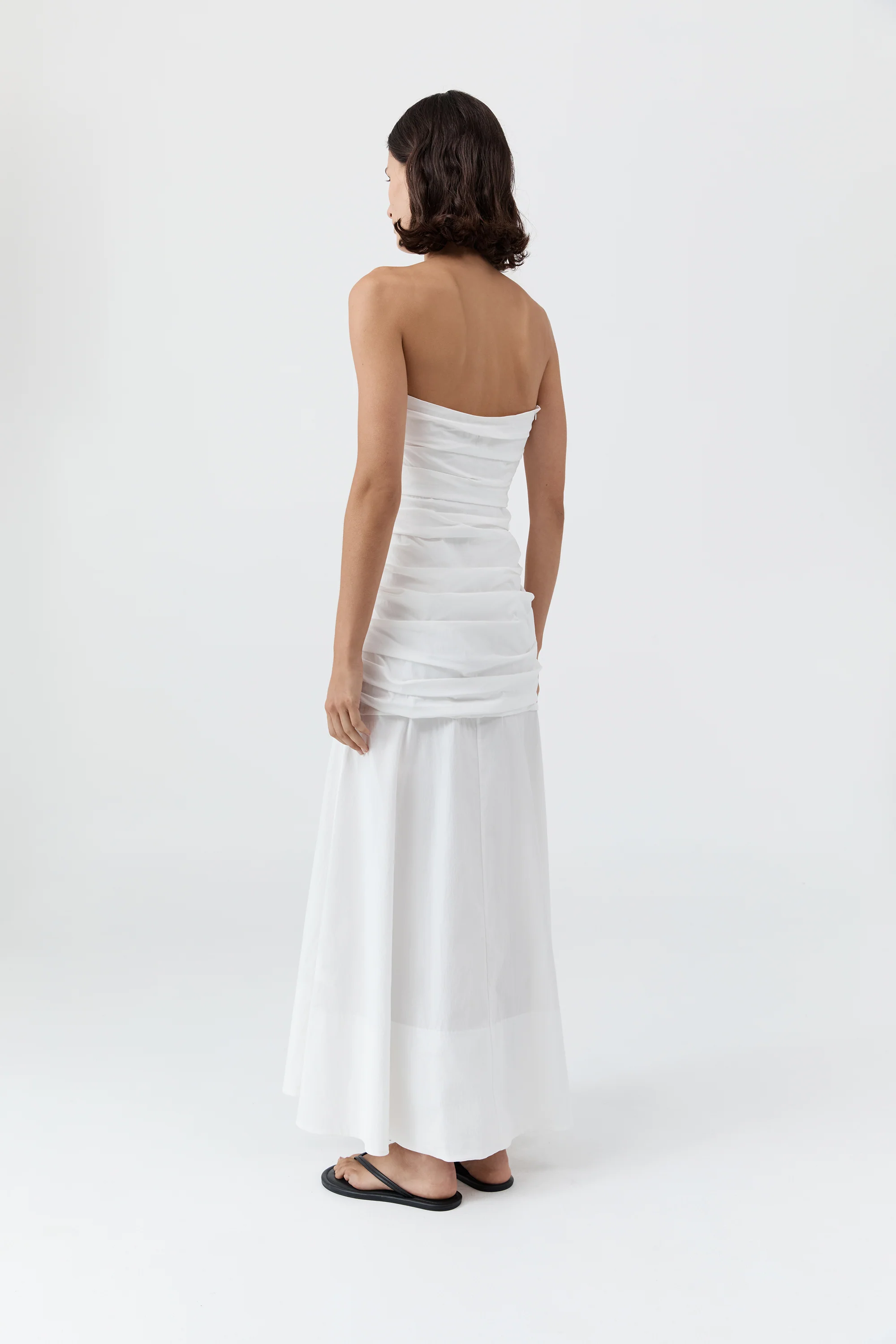 Gathered Strapless Longline Dress - White - Image 4