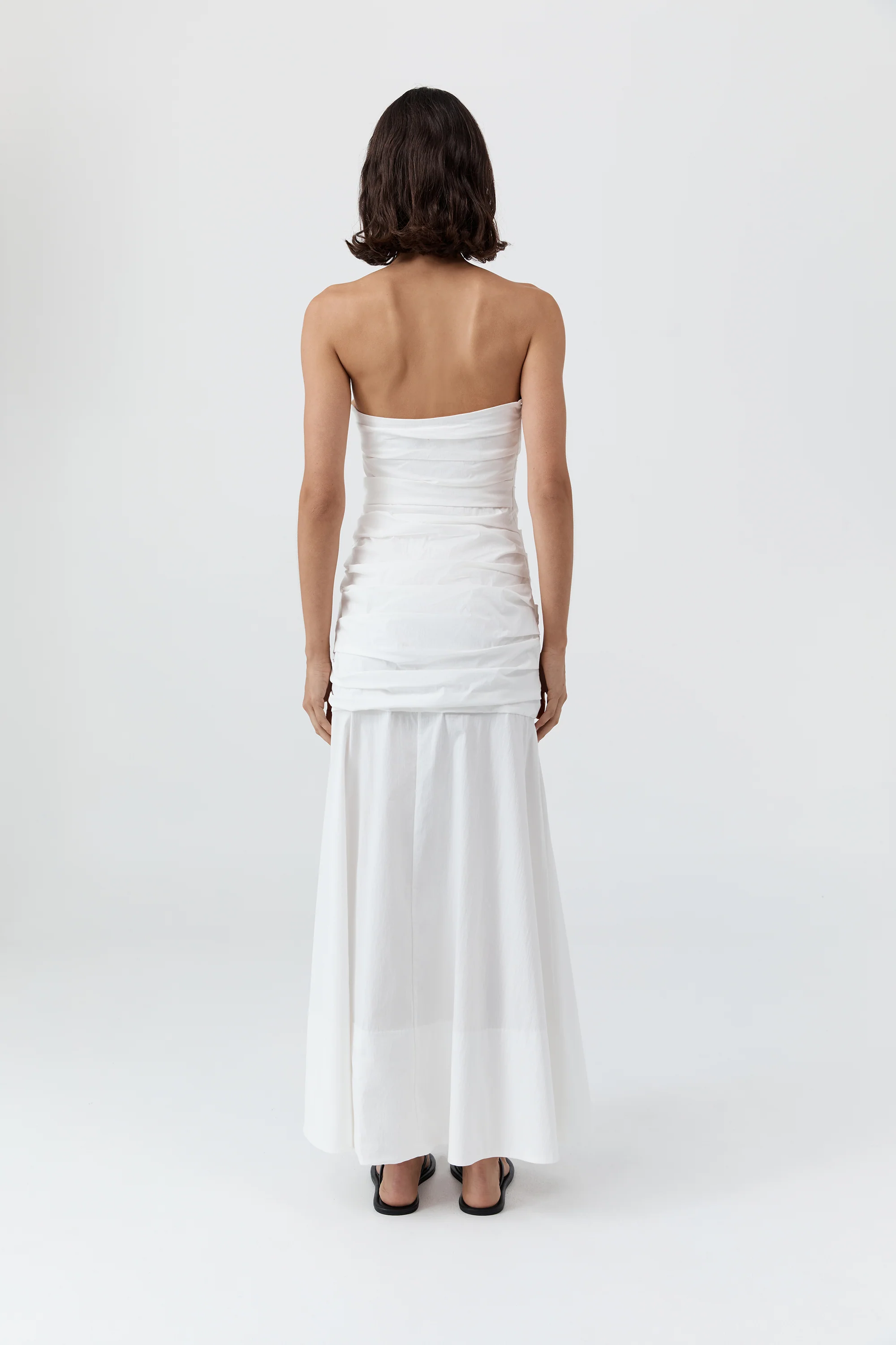 Gathered Strapless Longline Dress - White - Image 5