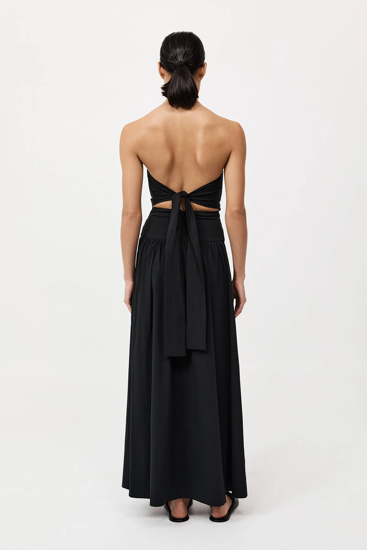 Gathered Strapless Tie Back Dress - Black - Image 3
