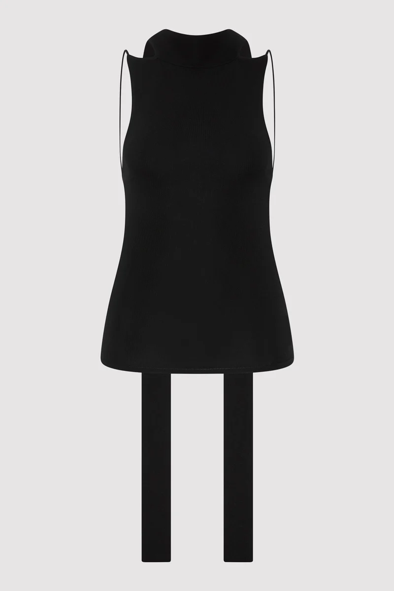 Knit Scarf Top - Black - Image 8