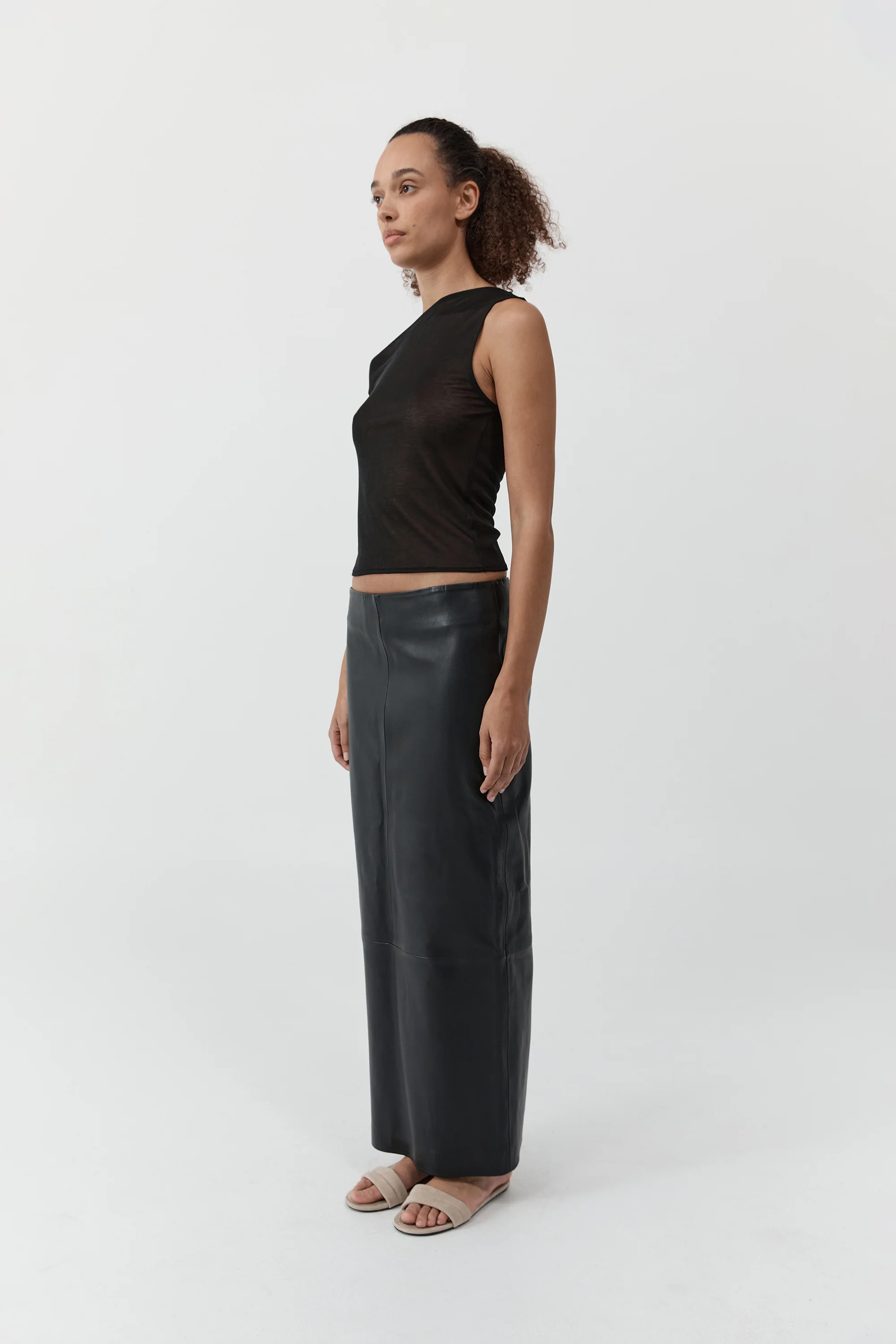 Leather Column Skirt - Black - Image 3