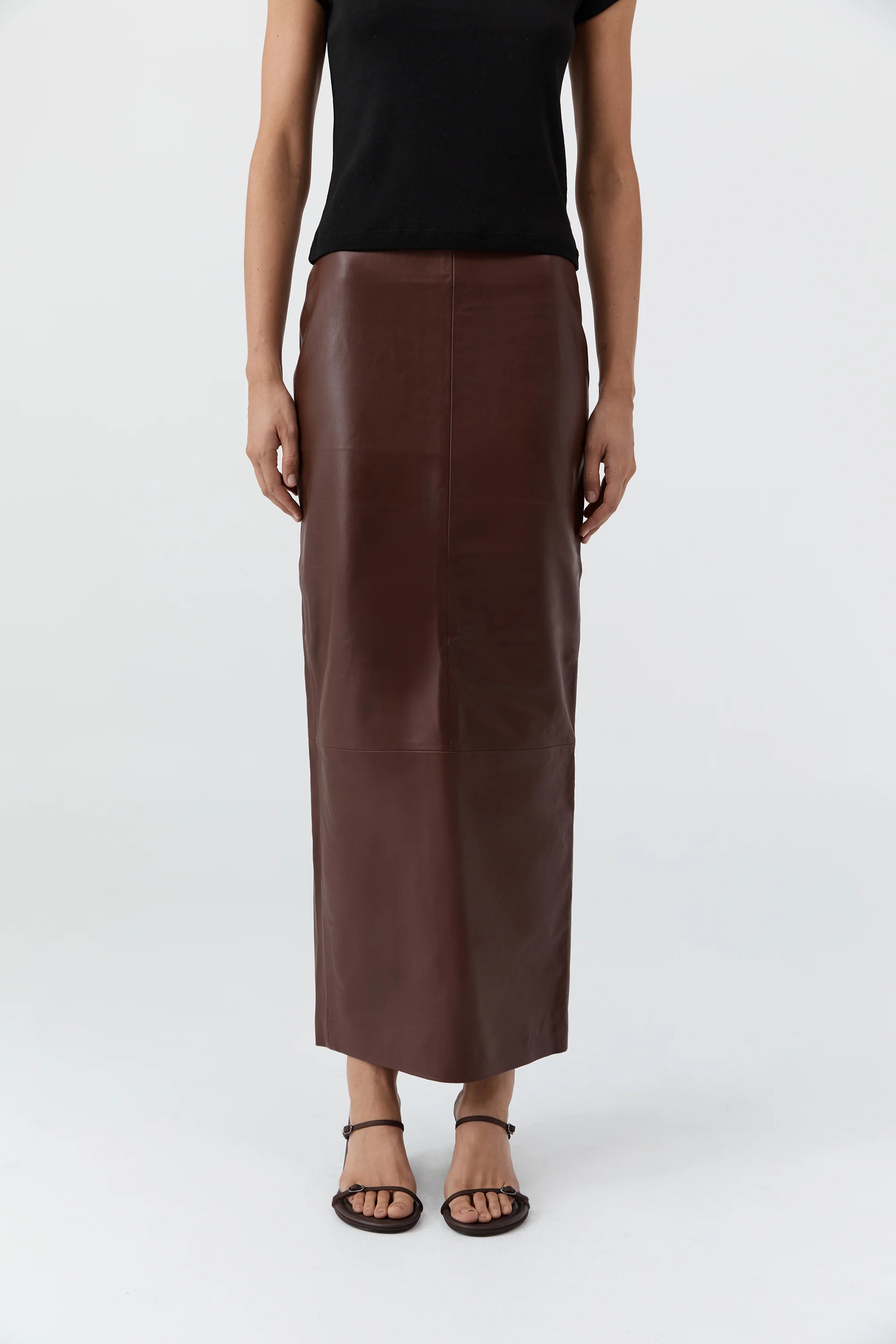 Leather Column Skirt - Rum - Image 3
