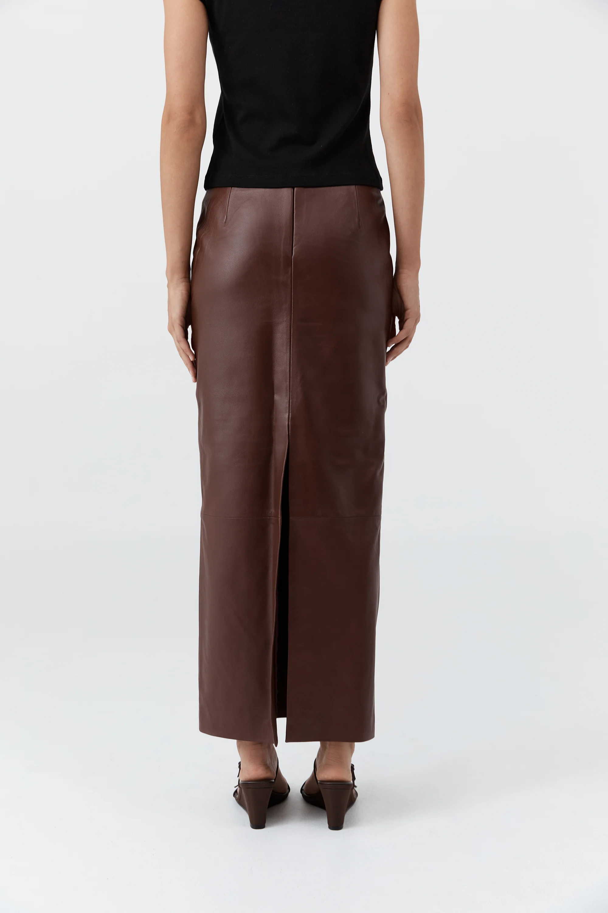 Leather Column Skirt - Rum - Image 4