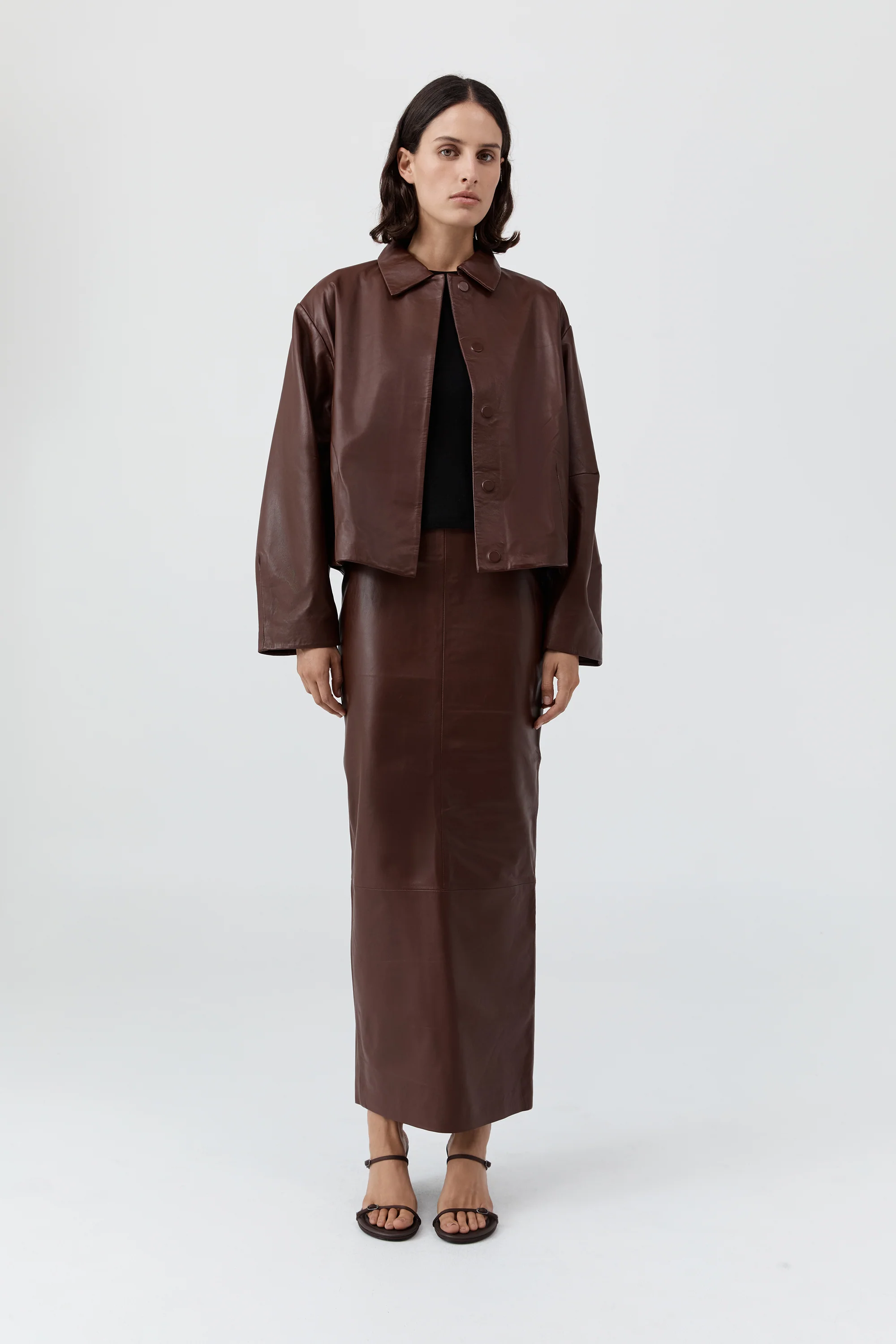 Leather Column Skirt - Rum - Image 5