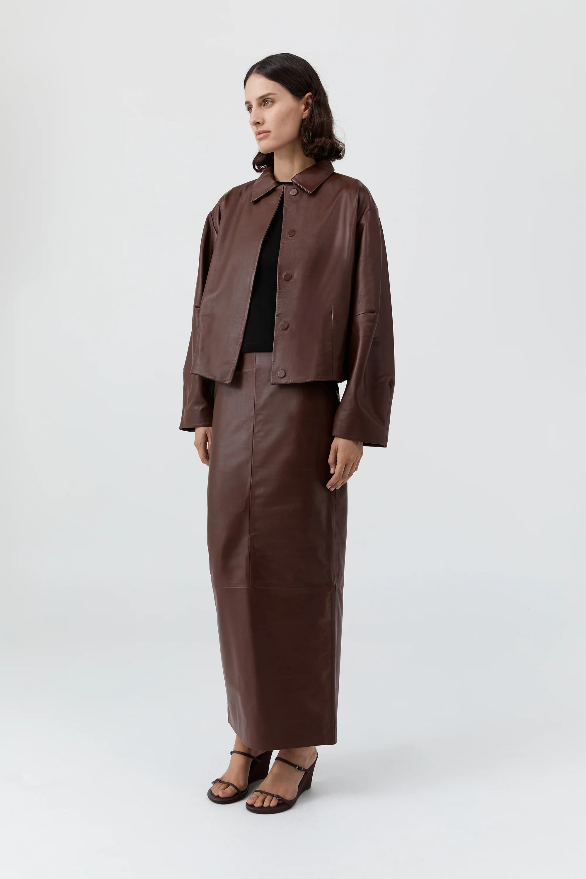 Leather Column Skirt - Rum - Image 6