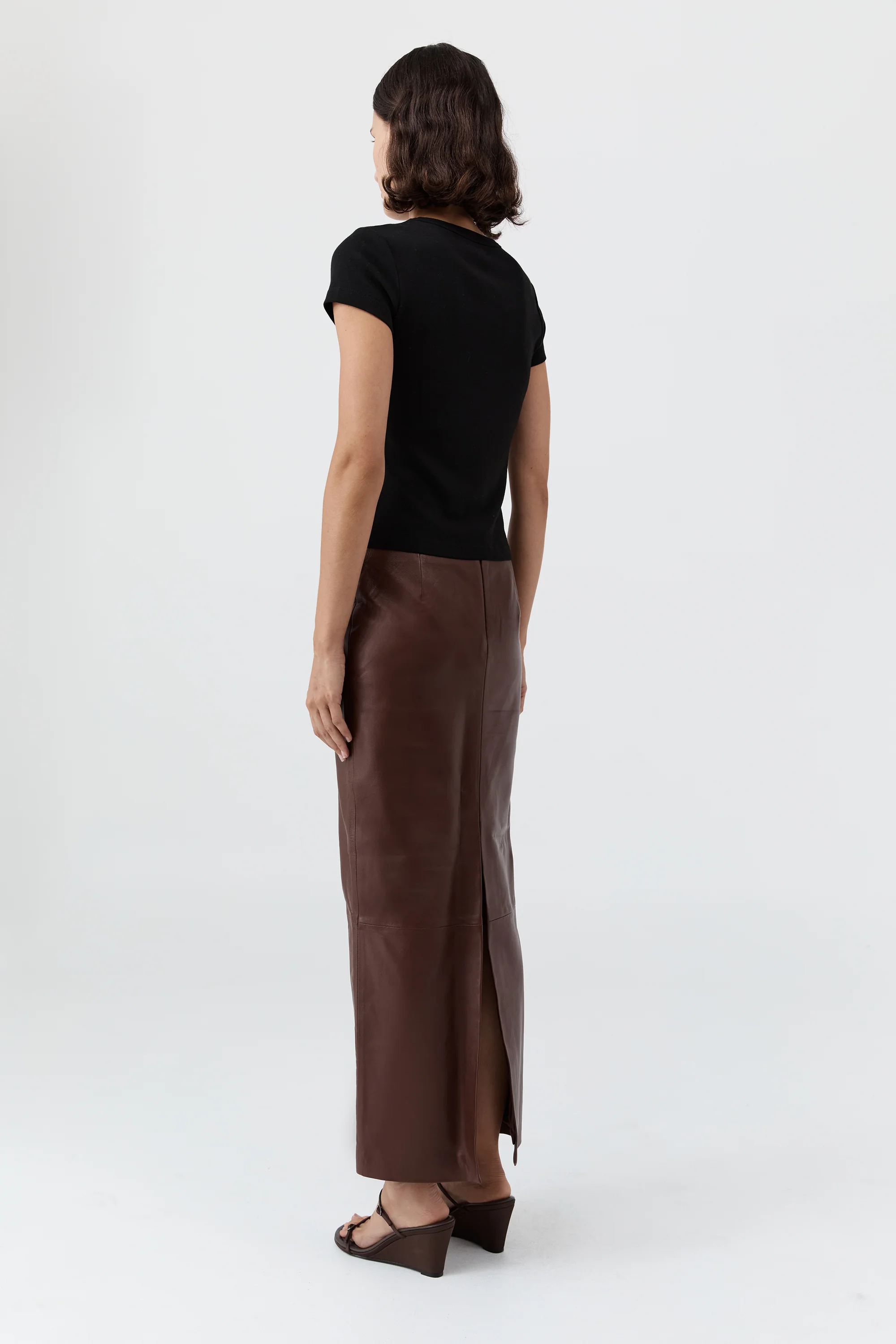 Leather Column Skirt - Rum - Image 7