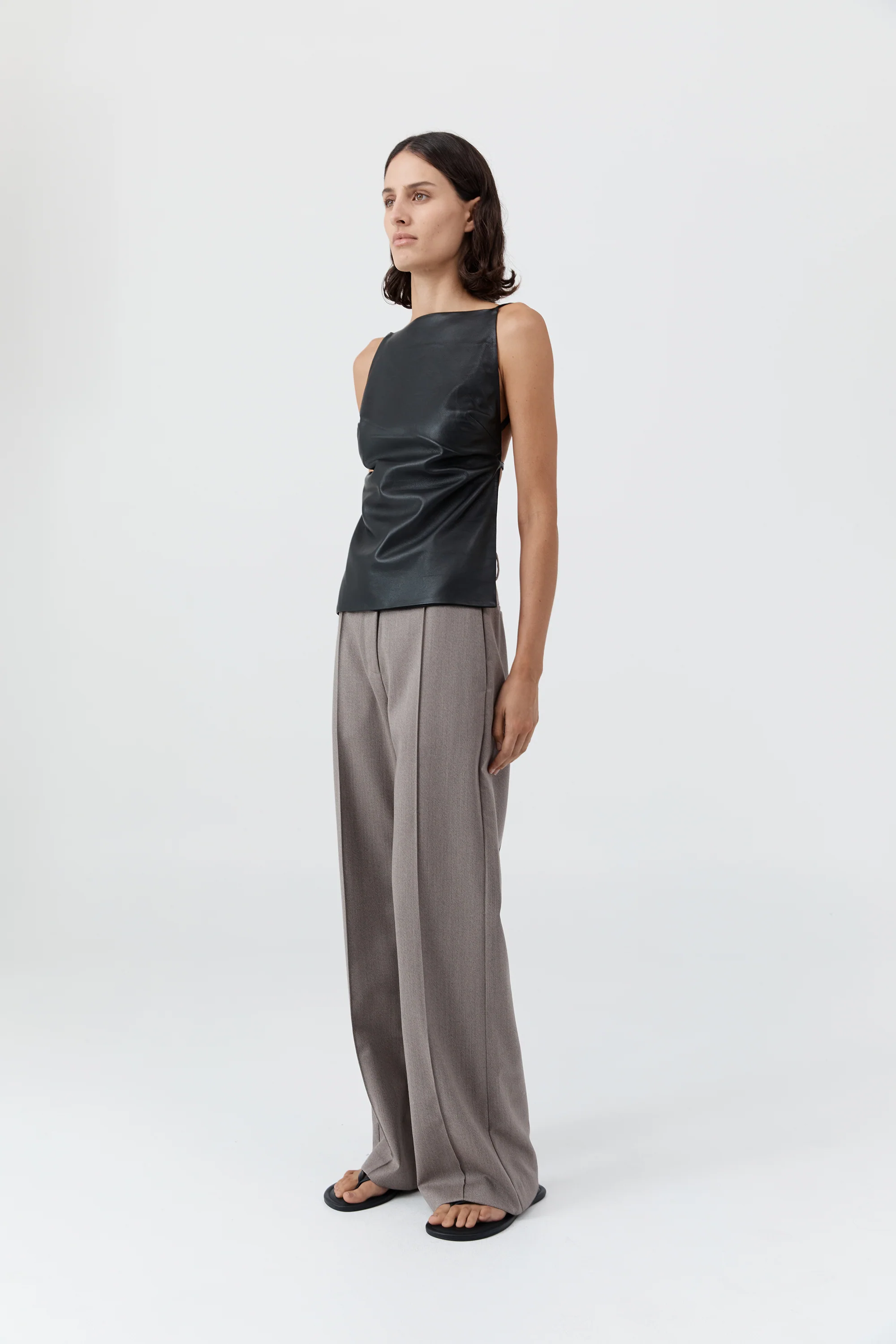 Leather Square Neck Top - Black - Image 3