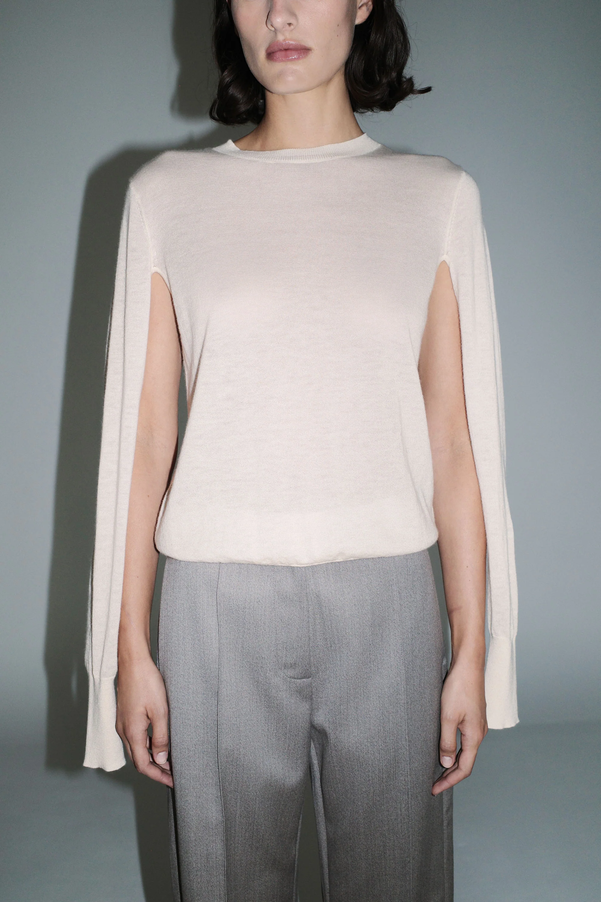 Merino Wool Slit Sleeve Sweater - Powder - Image 9