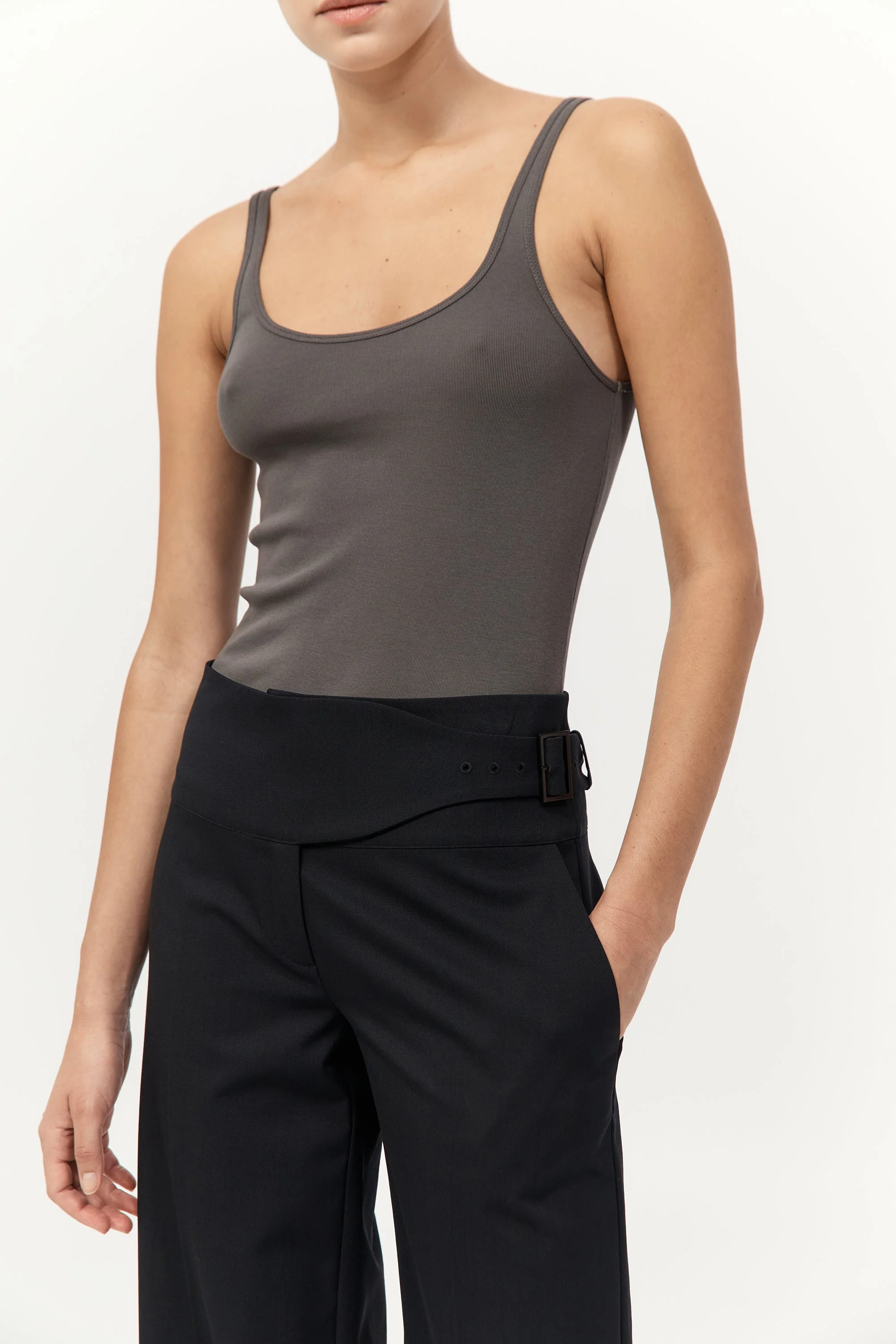 Organic Cotton Slim Scoop Tank - Khaki - Image 4