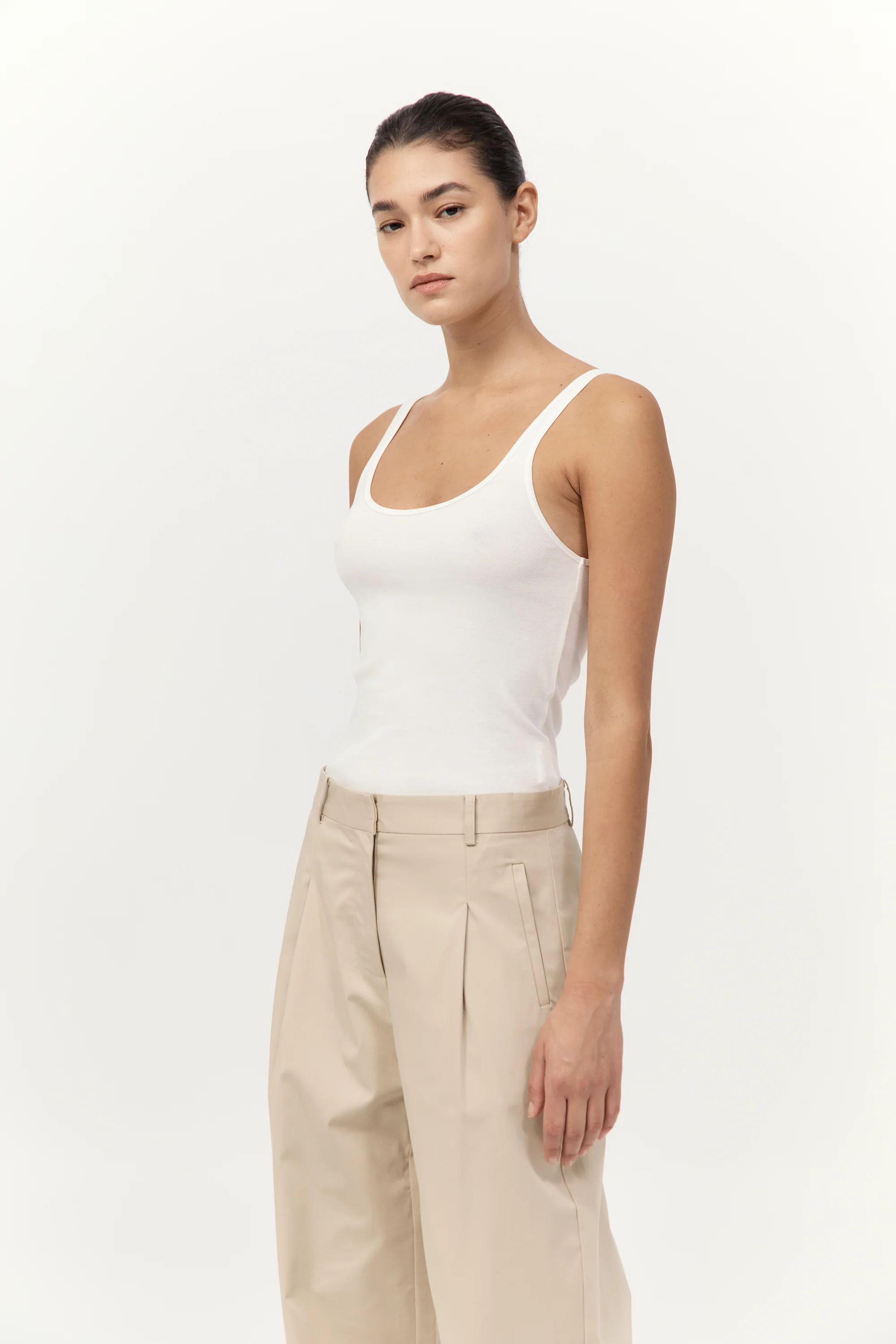 Organic Cotton Slim Scoop Tank - White - Image 3