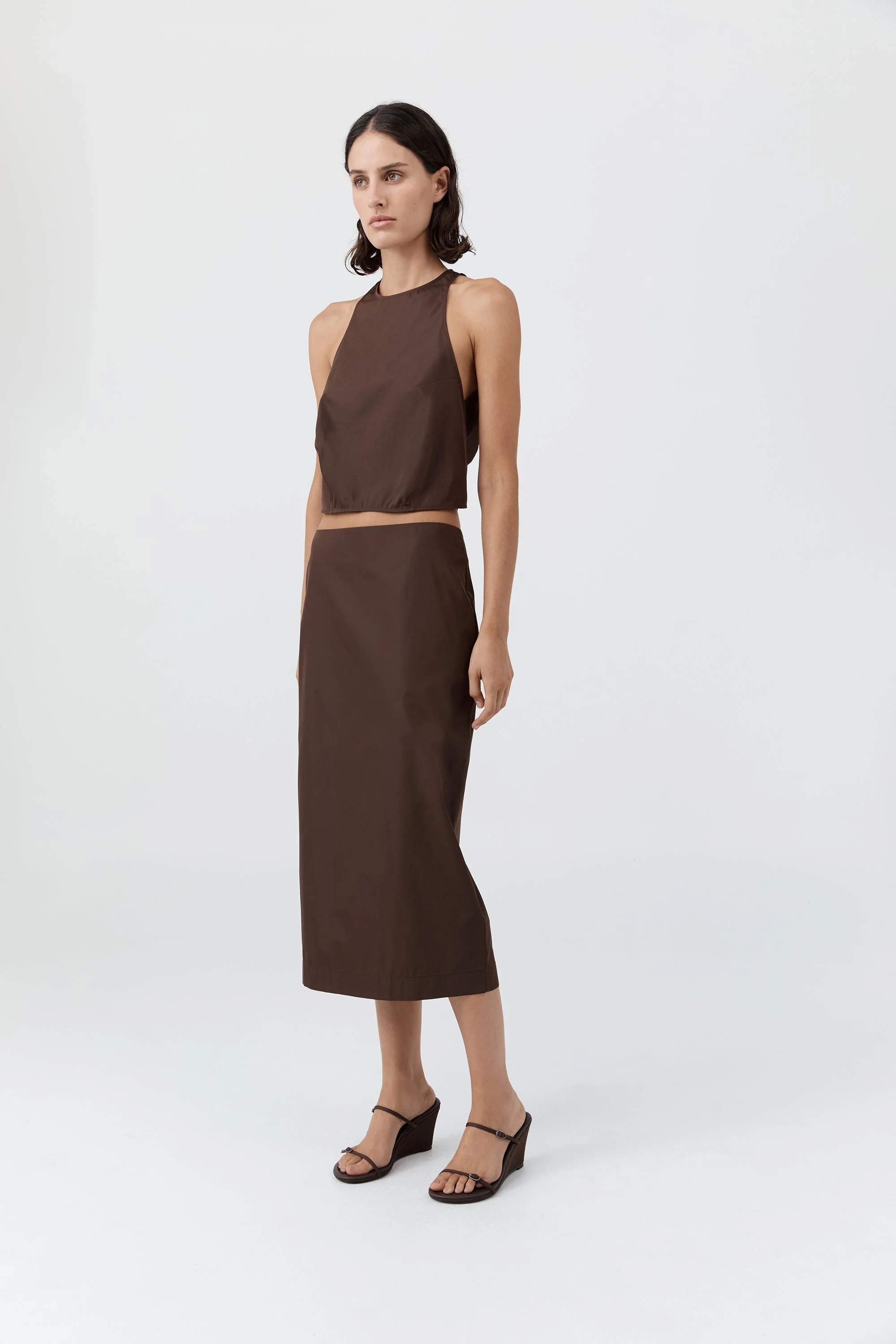 Paper Taffeta Column Skirt - Mocha - Image 3