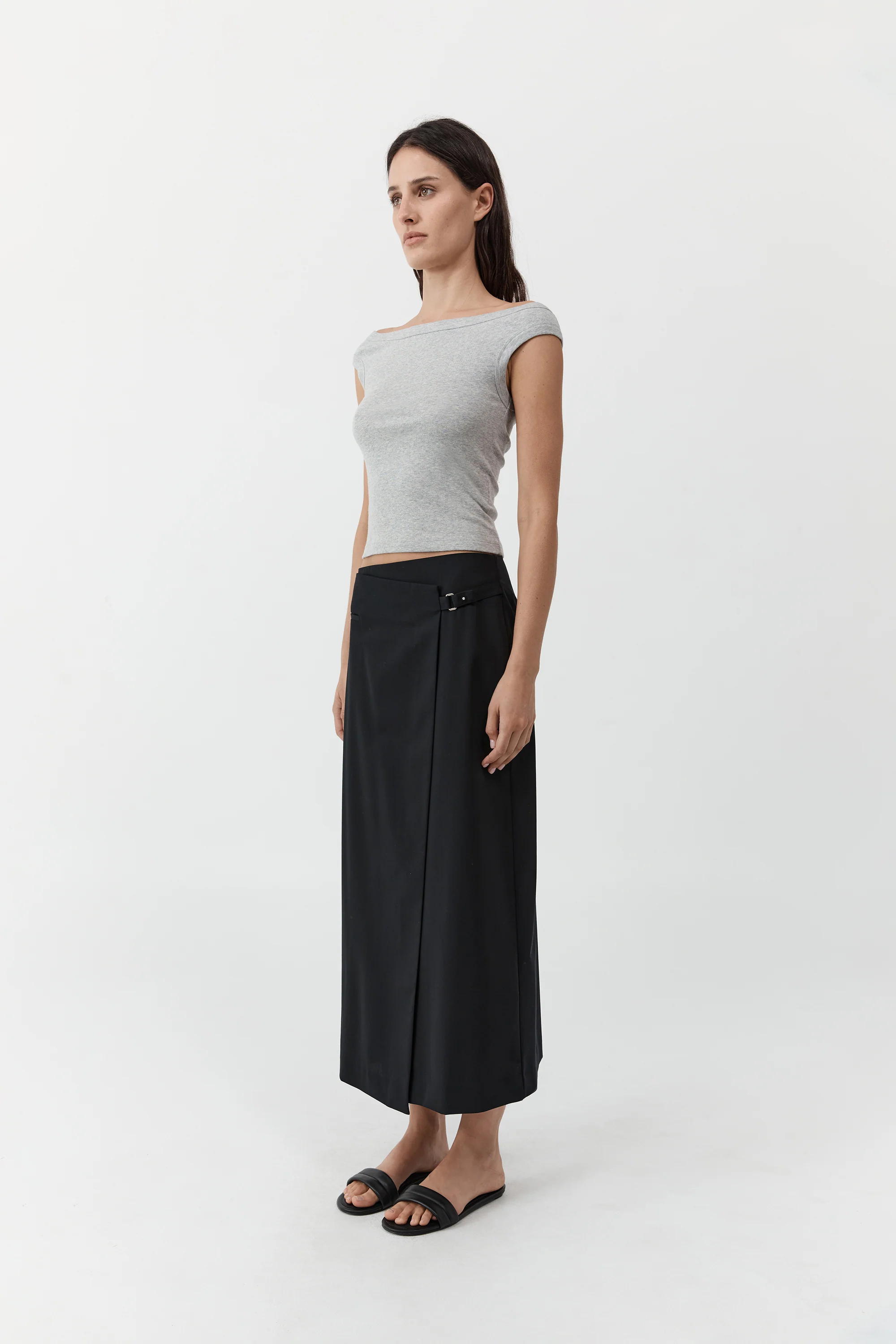 Tailored Wrap Skirt - Black - Image 3