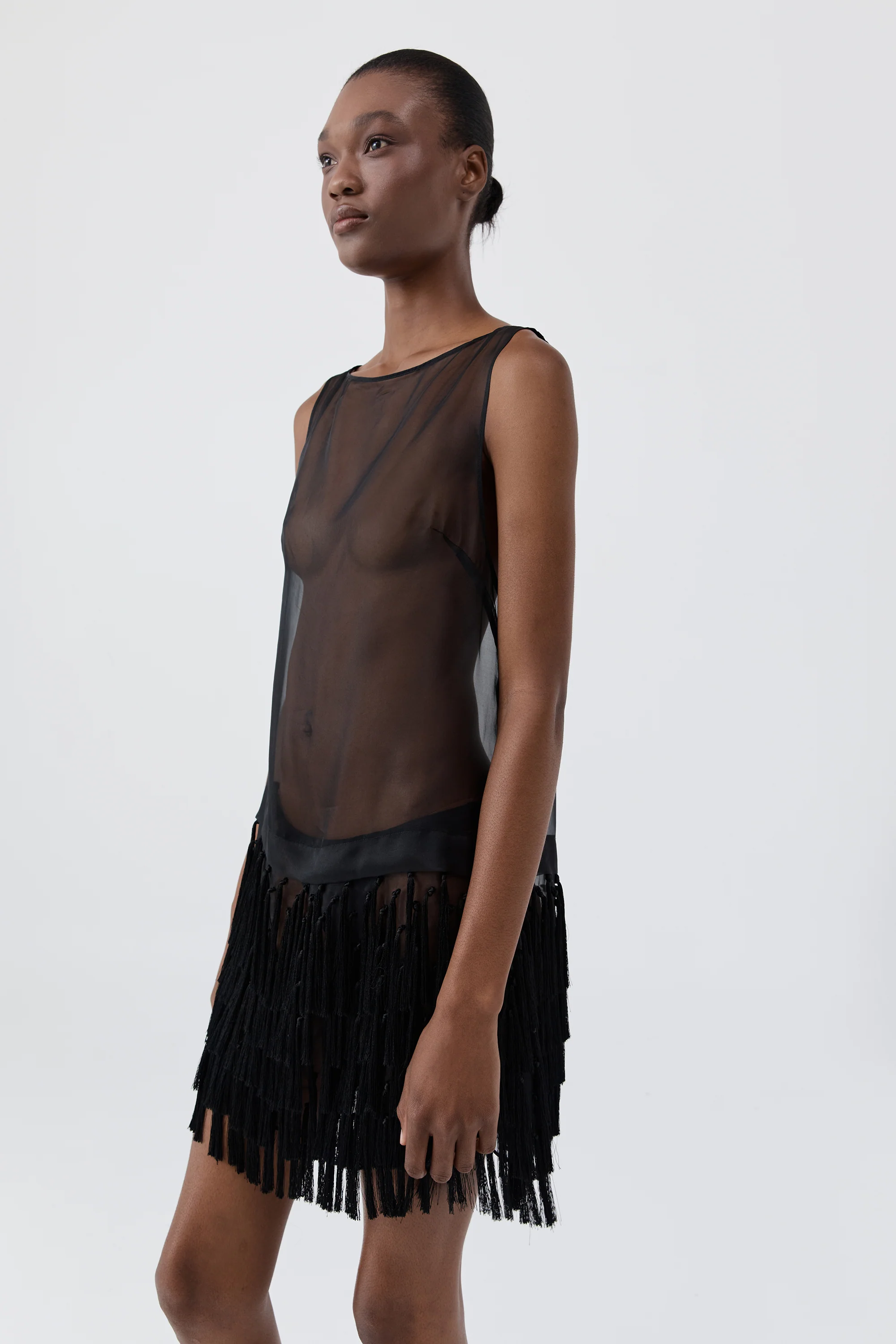 Tassel Shift Mini Dress - Black - Image 3