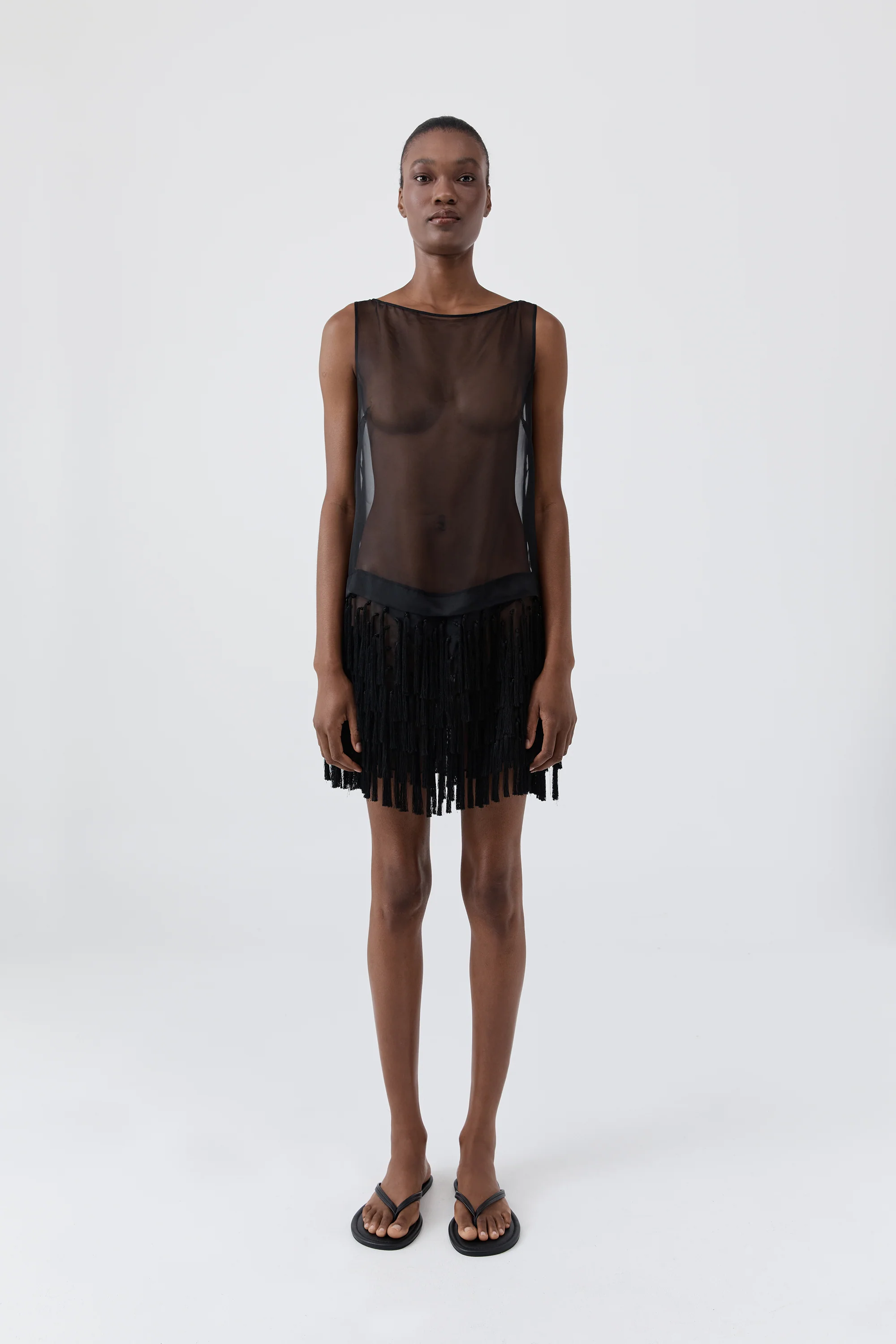 Tassel Shift Mini Dress - Black - Image 4