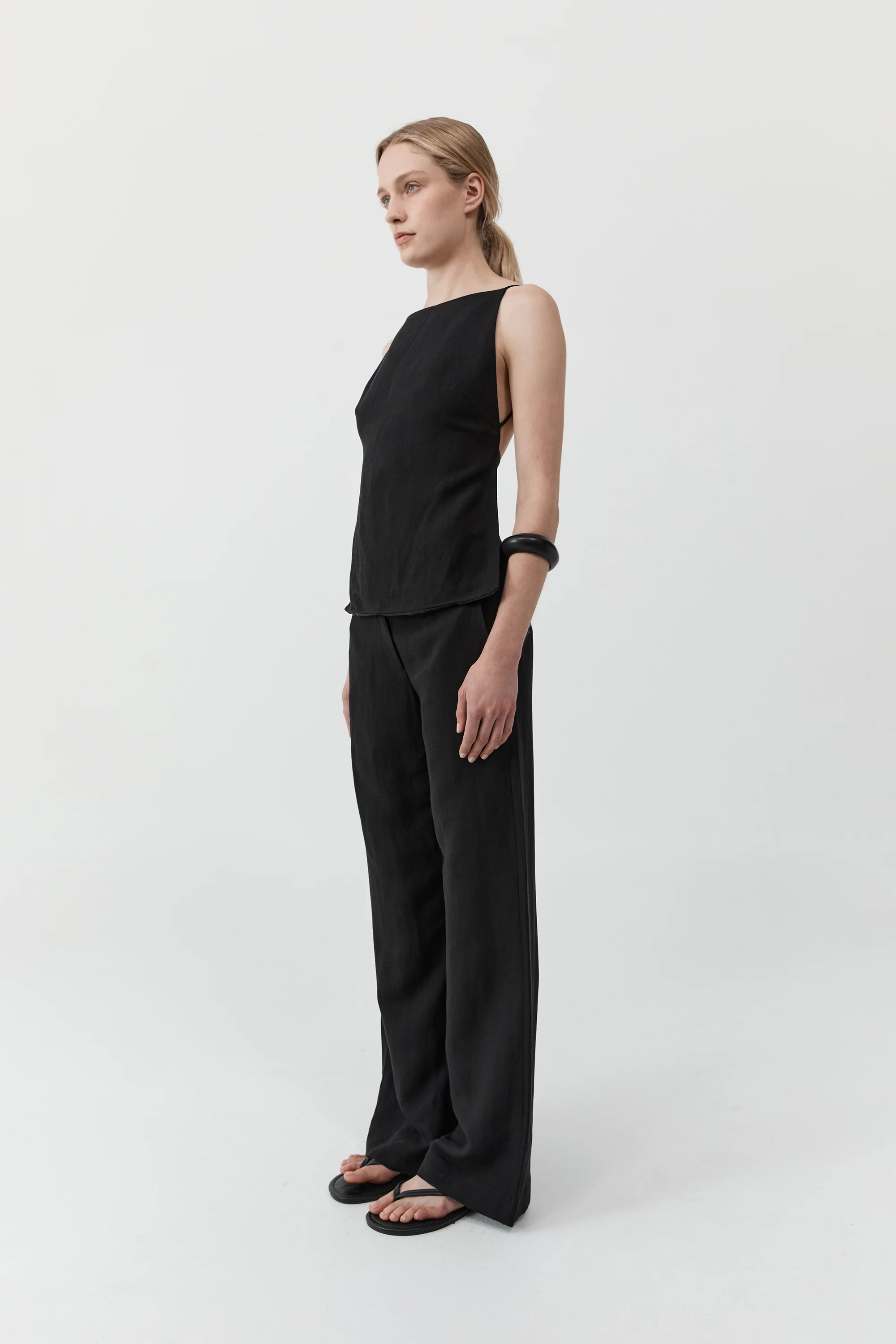 Wide Waistband Pants - Black - Image 3